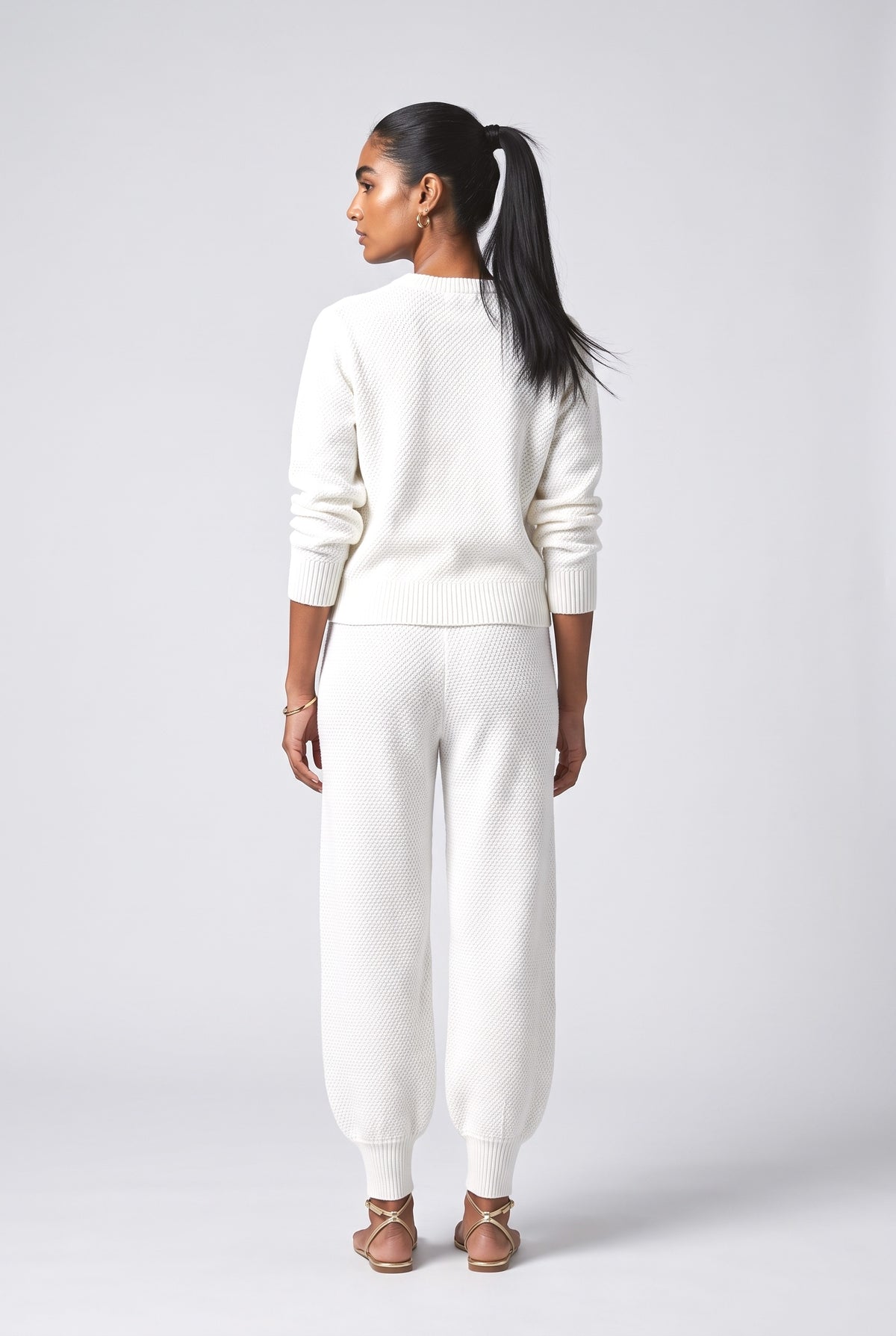 Textured Knit Lantern-Leg Pants, back view