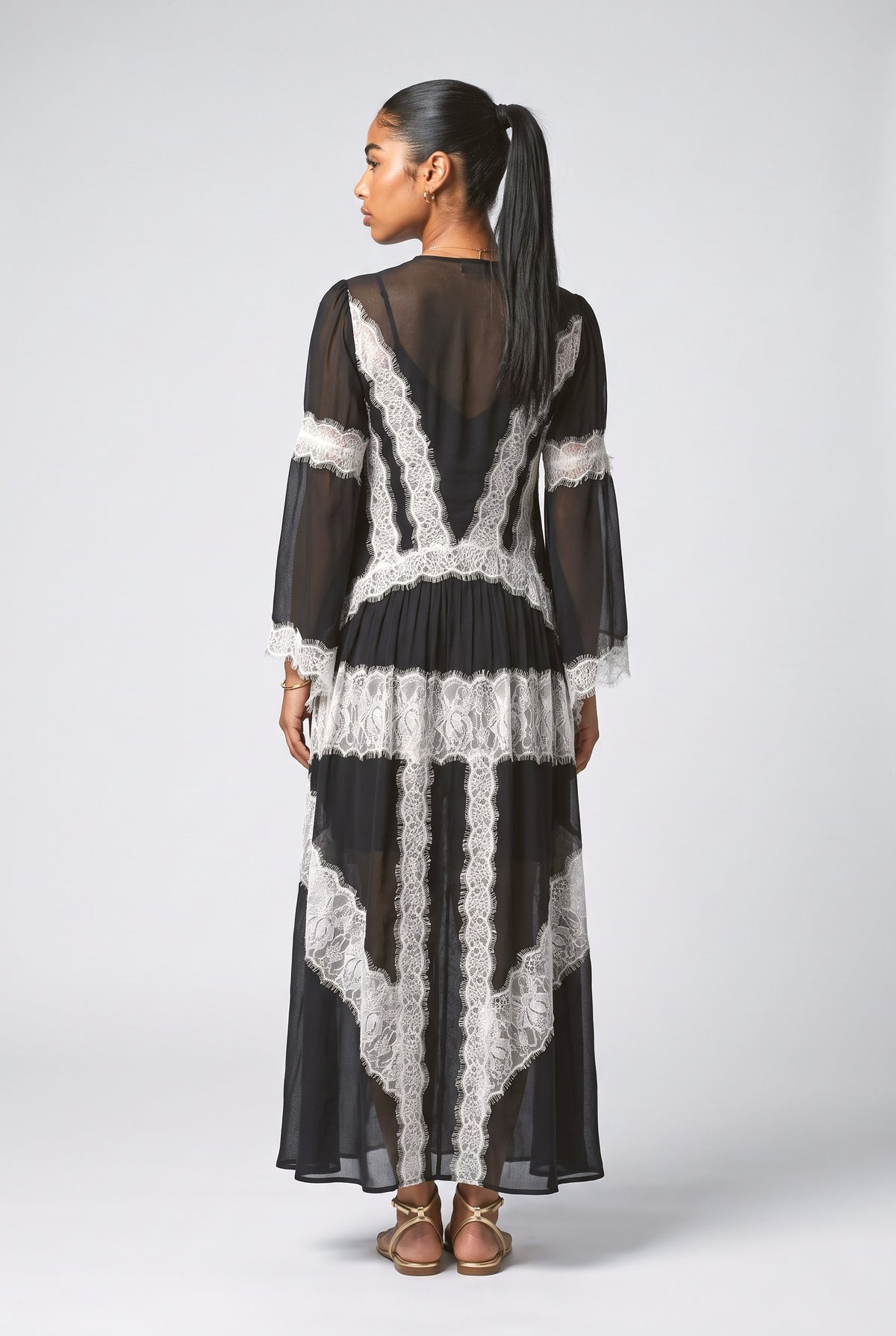 Black Lace Maxi Dress, back view