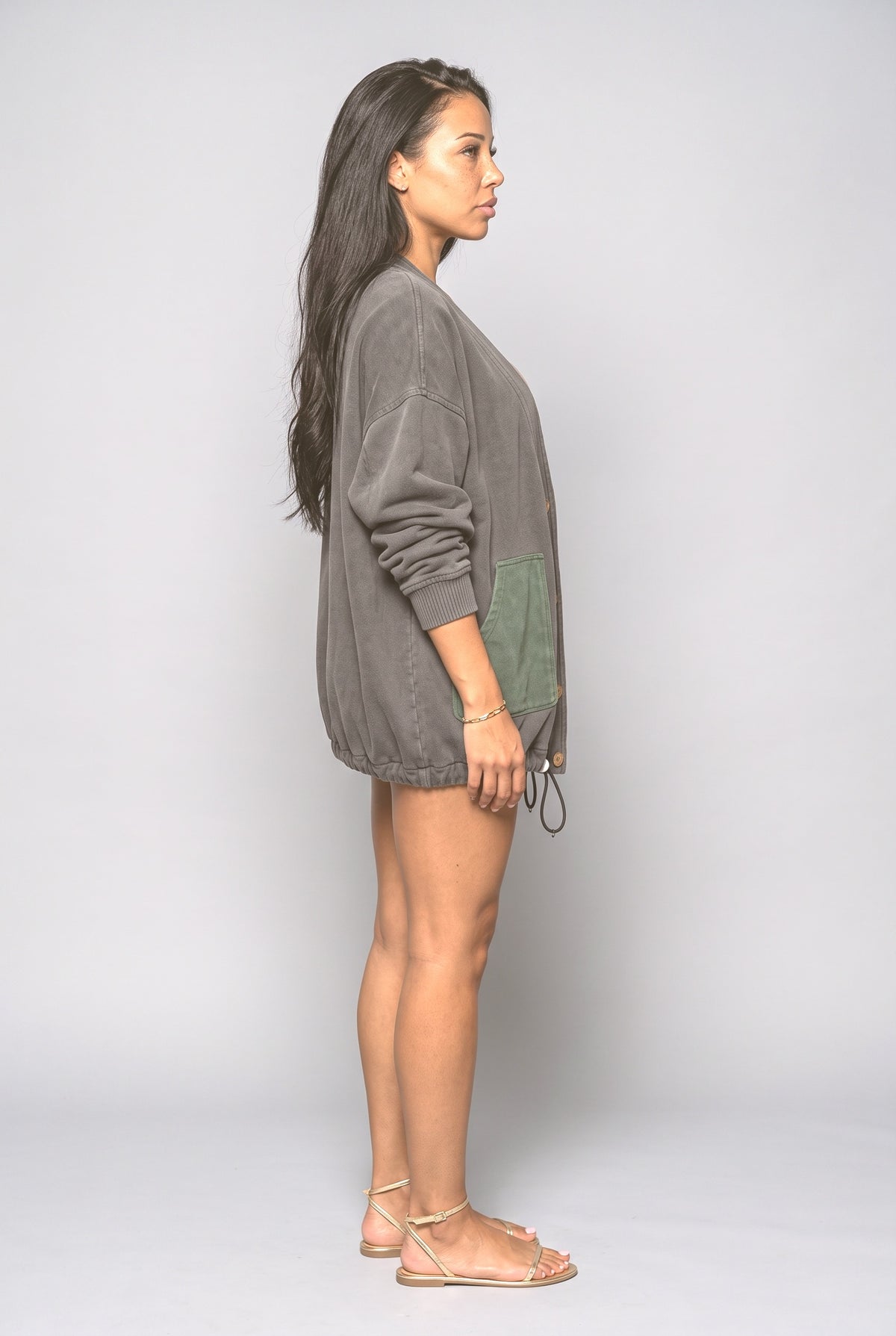 Gray Knit Cardigan, back view