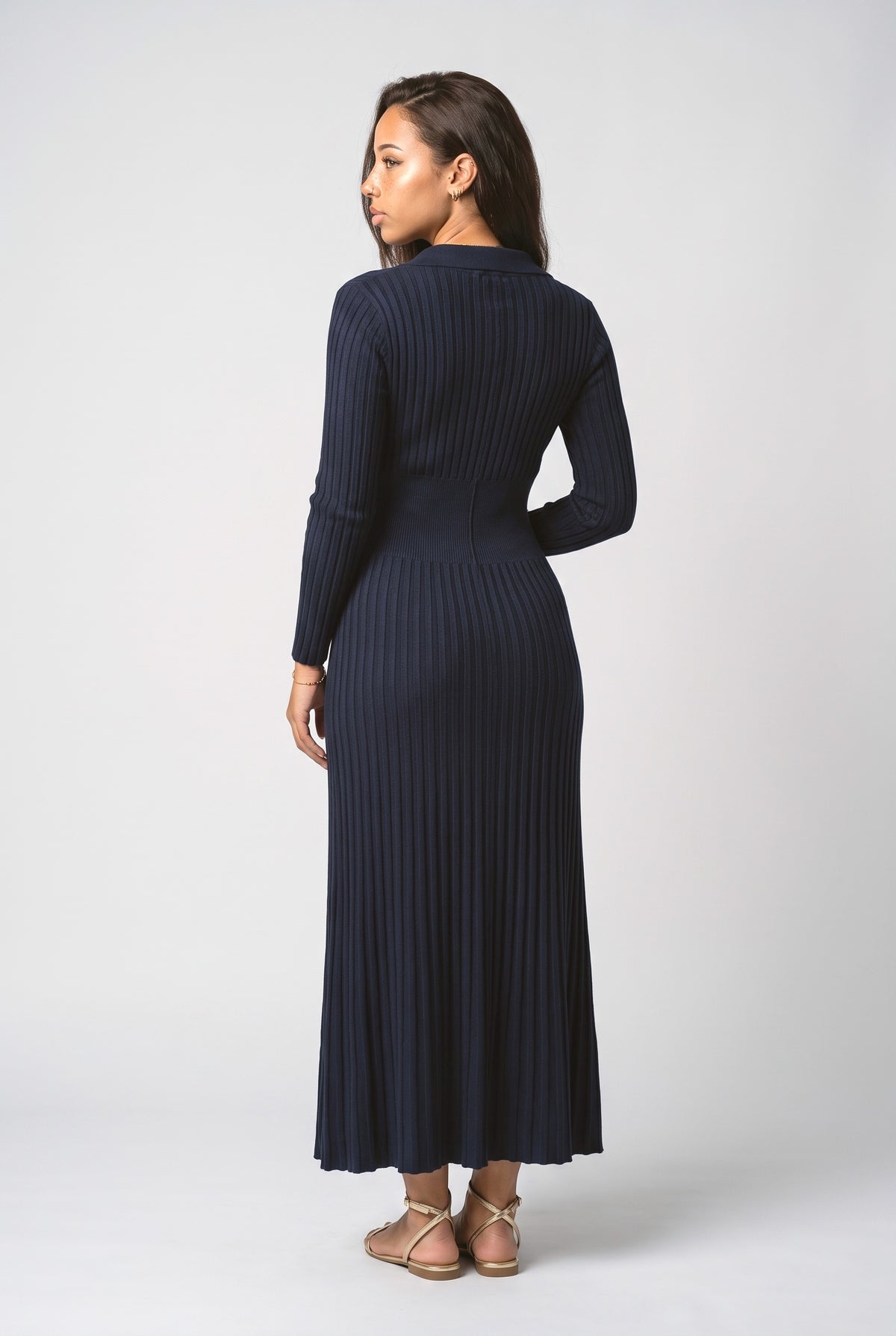 Blue Knit Maxi Dress, back view