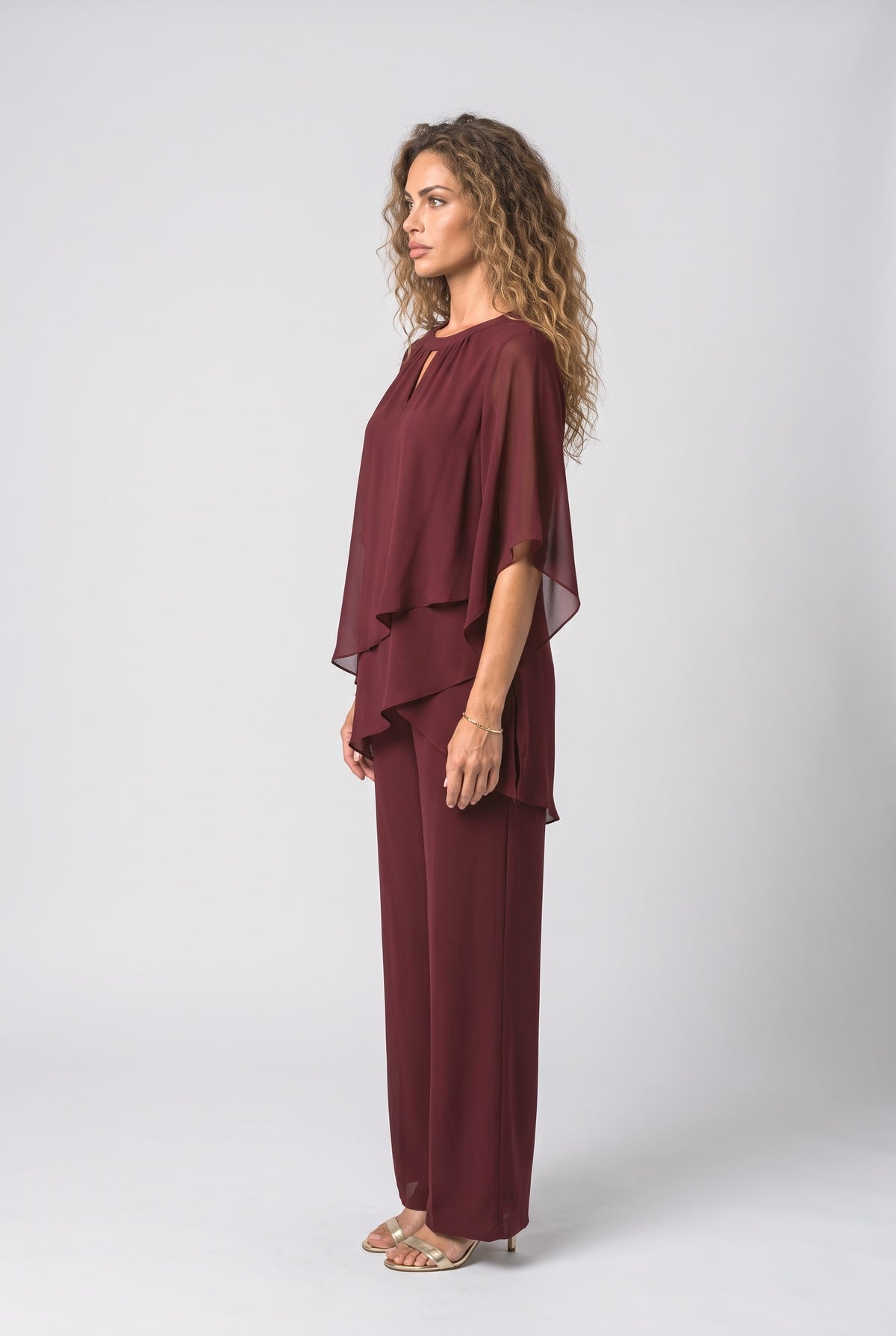 Chiffon Asymmetric Two Piece Outfit, back view
