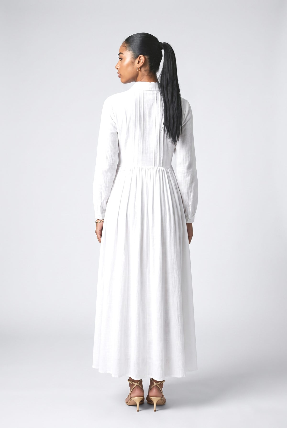 White Pleated Maxi Dress, back view