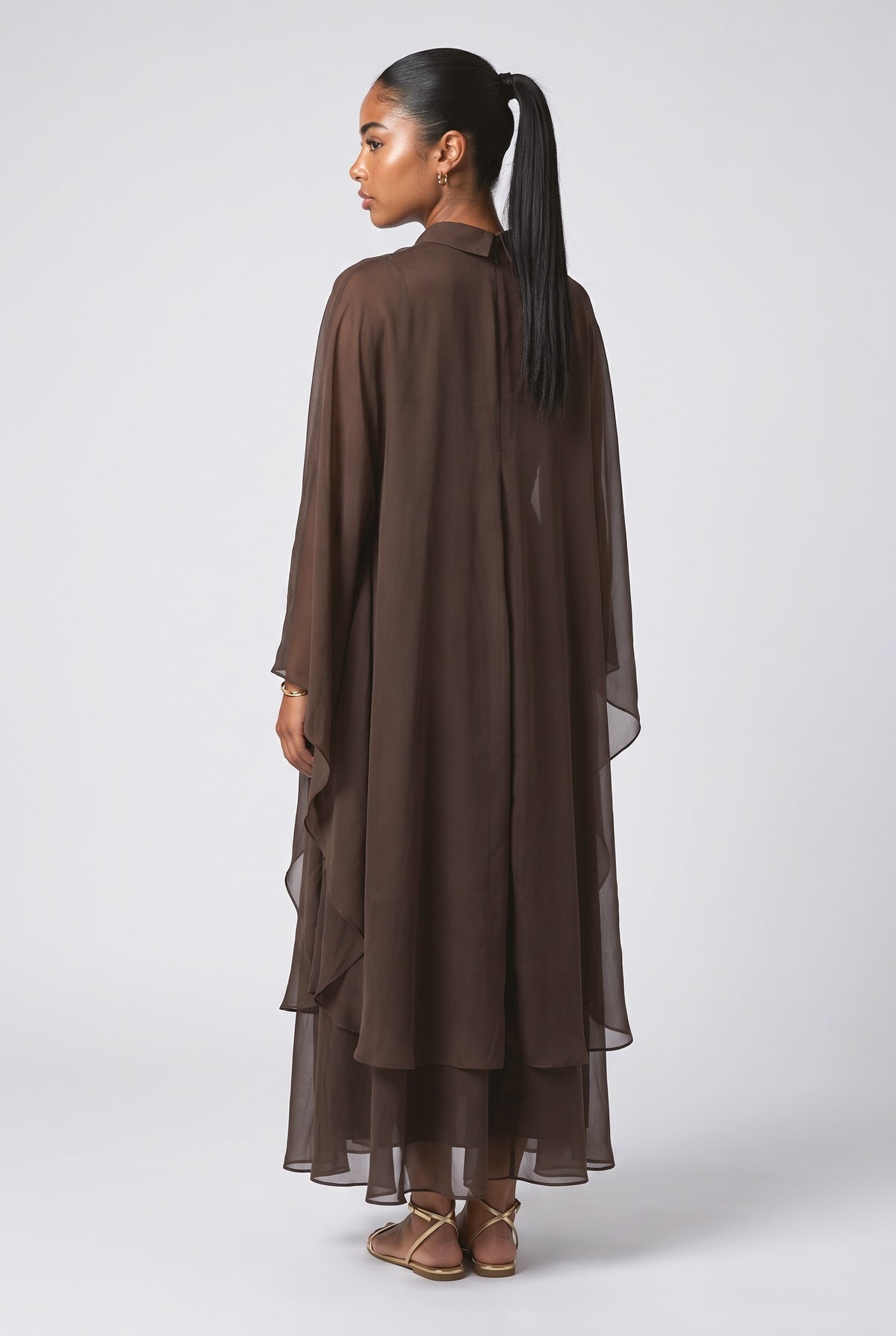 Brown Chiffon Maxi Dress, back view