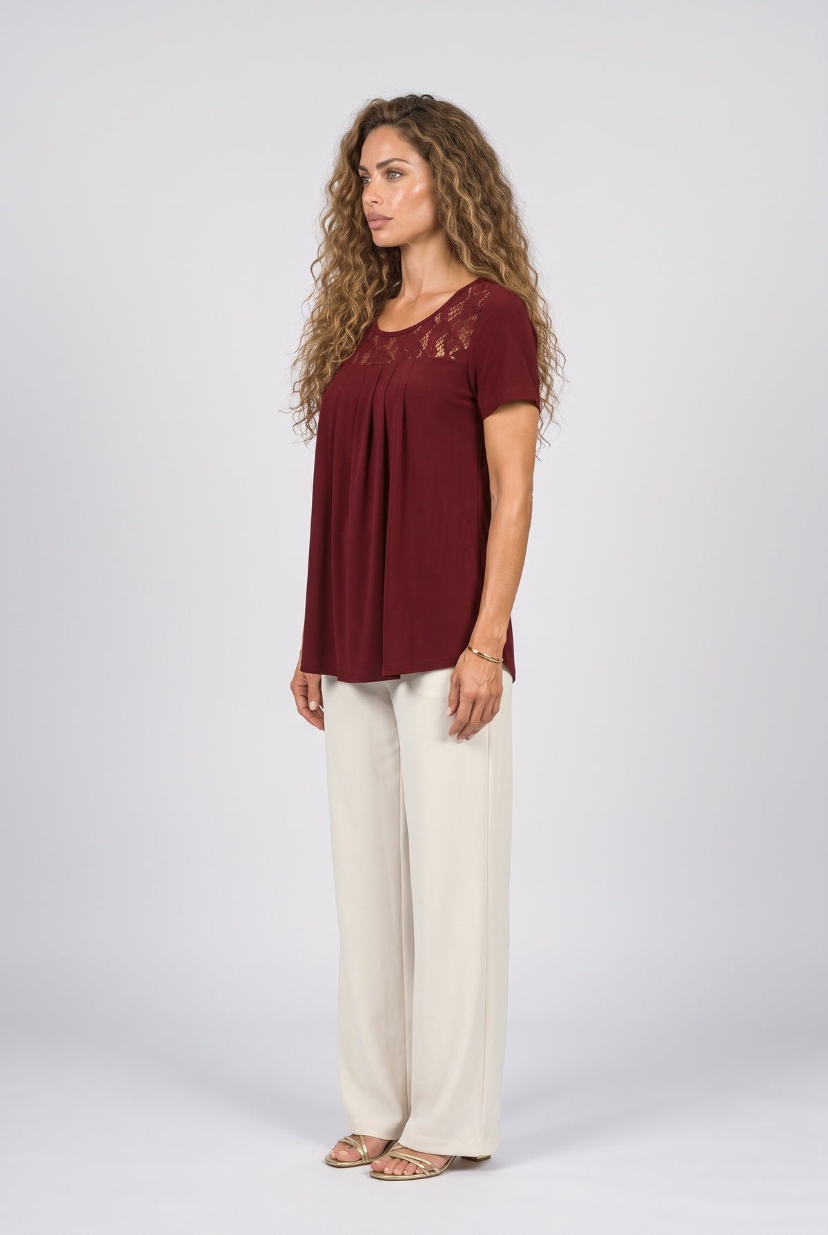 Floral Pleated T Shirt Women, back view