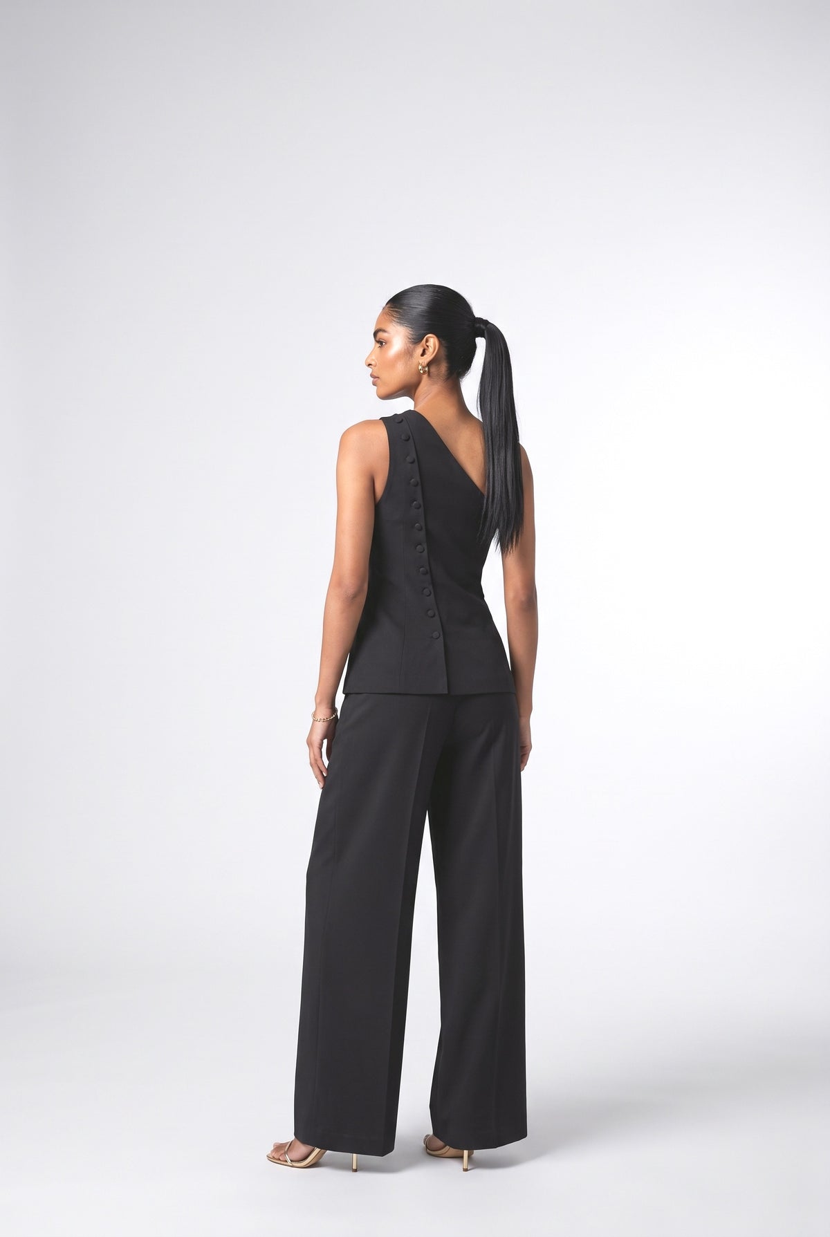 Black One-Shoulder Outfit Set, back view