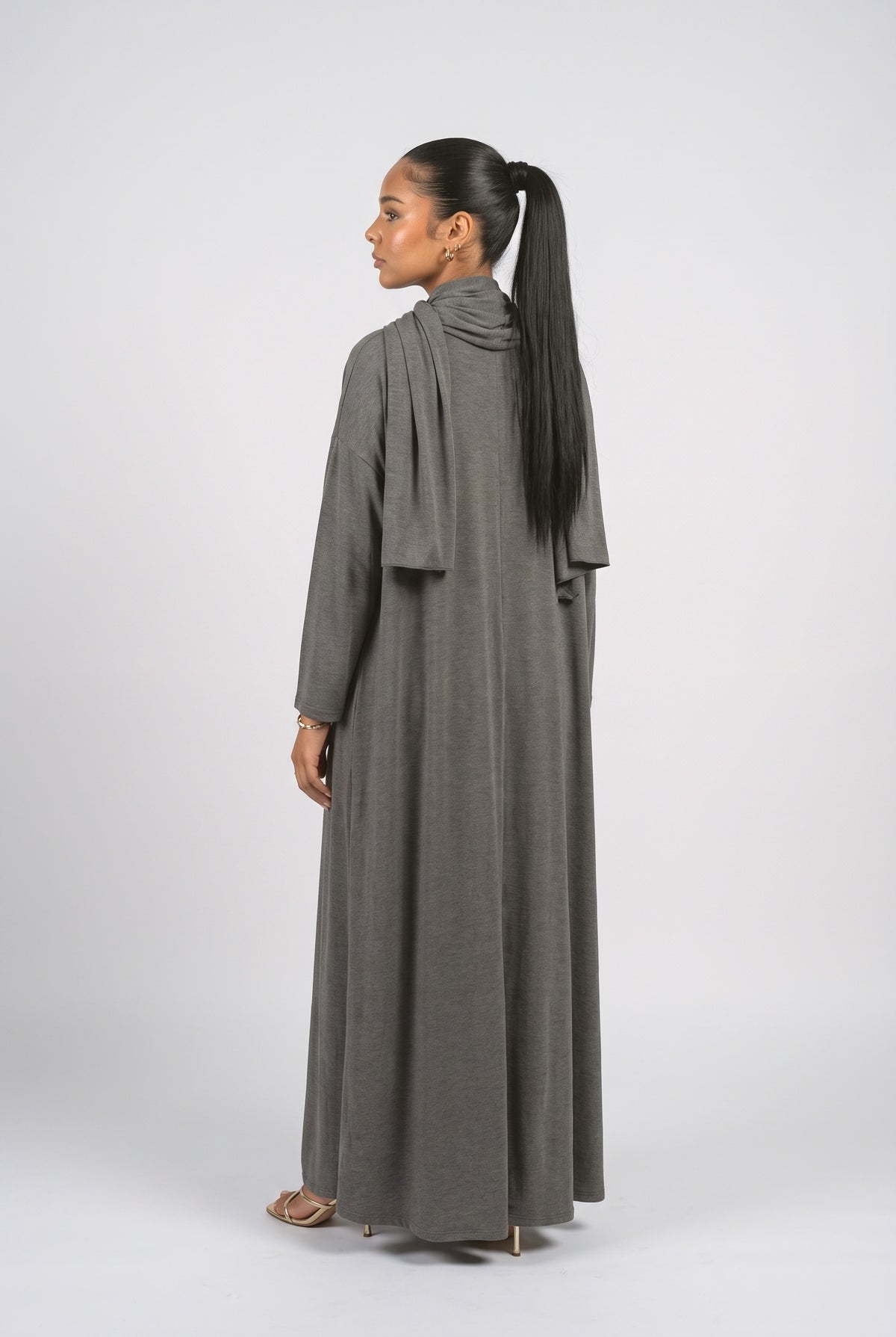Muslim Headscarf & Maxi Robe Two-Piece Set, back view