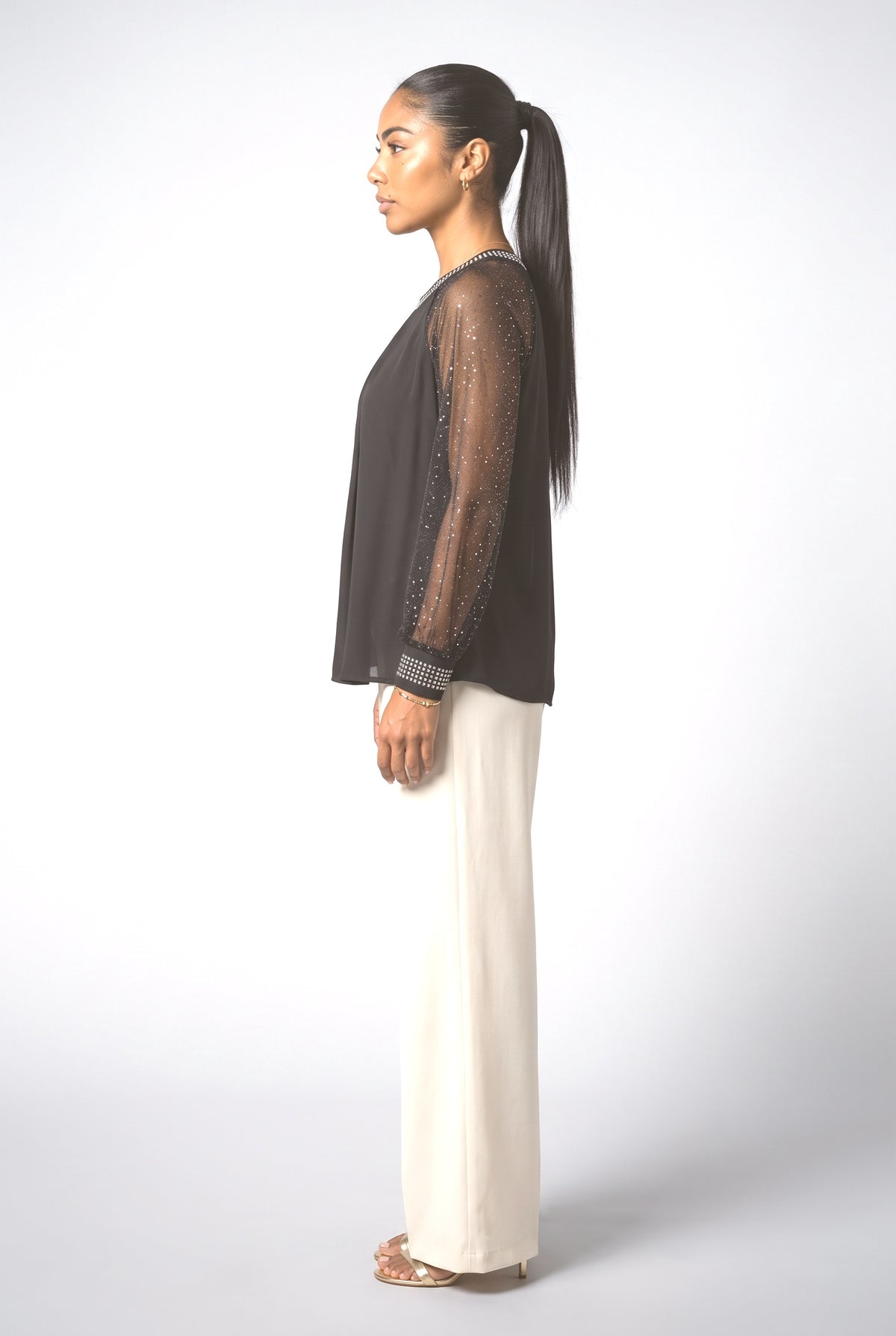 Black Sequin Pleated Blouse, back view