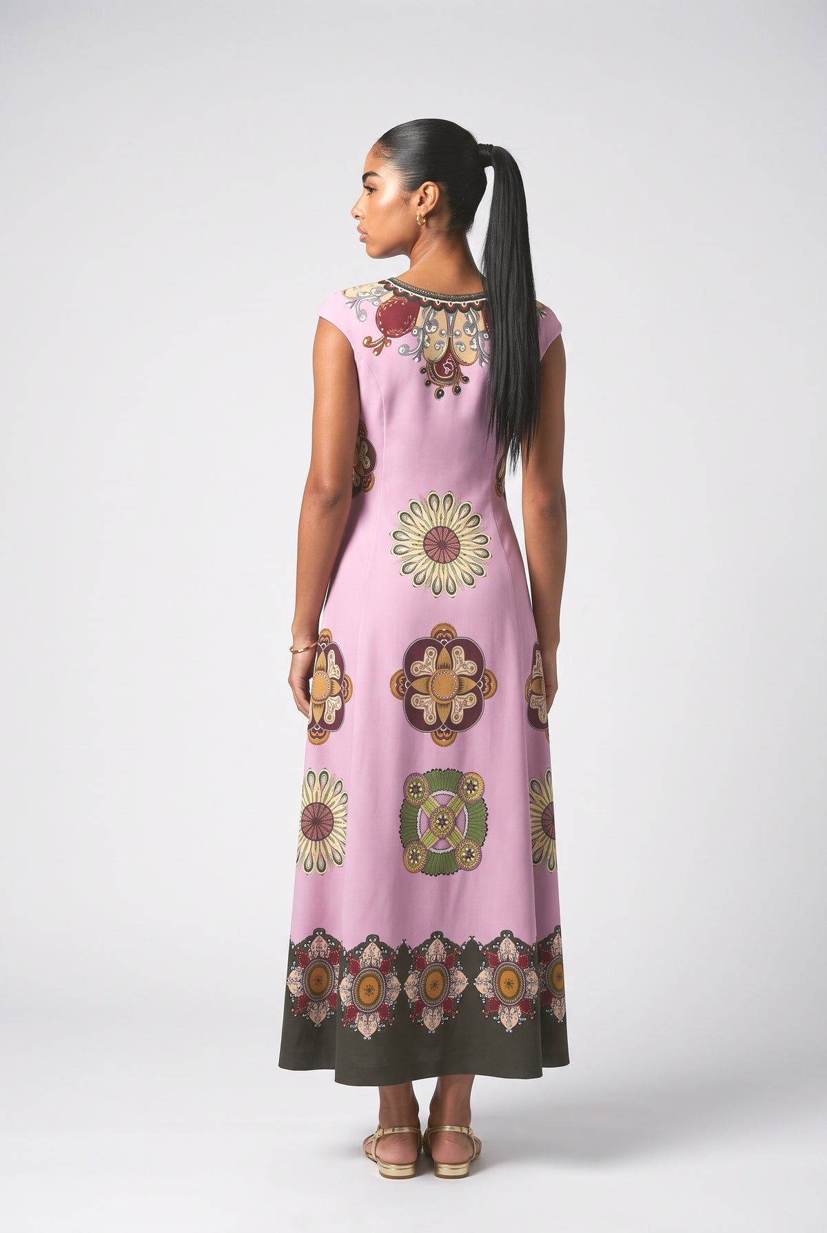 Purple Print Maxi Dress, back view