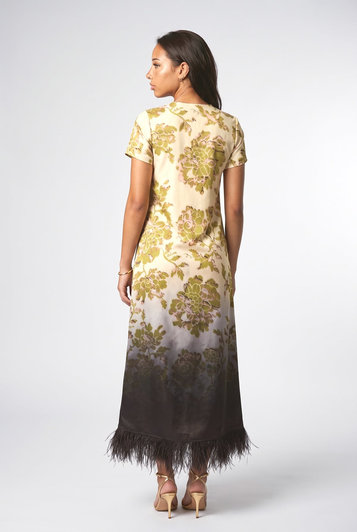 Feather Hem Midi Dress, back view