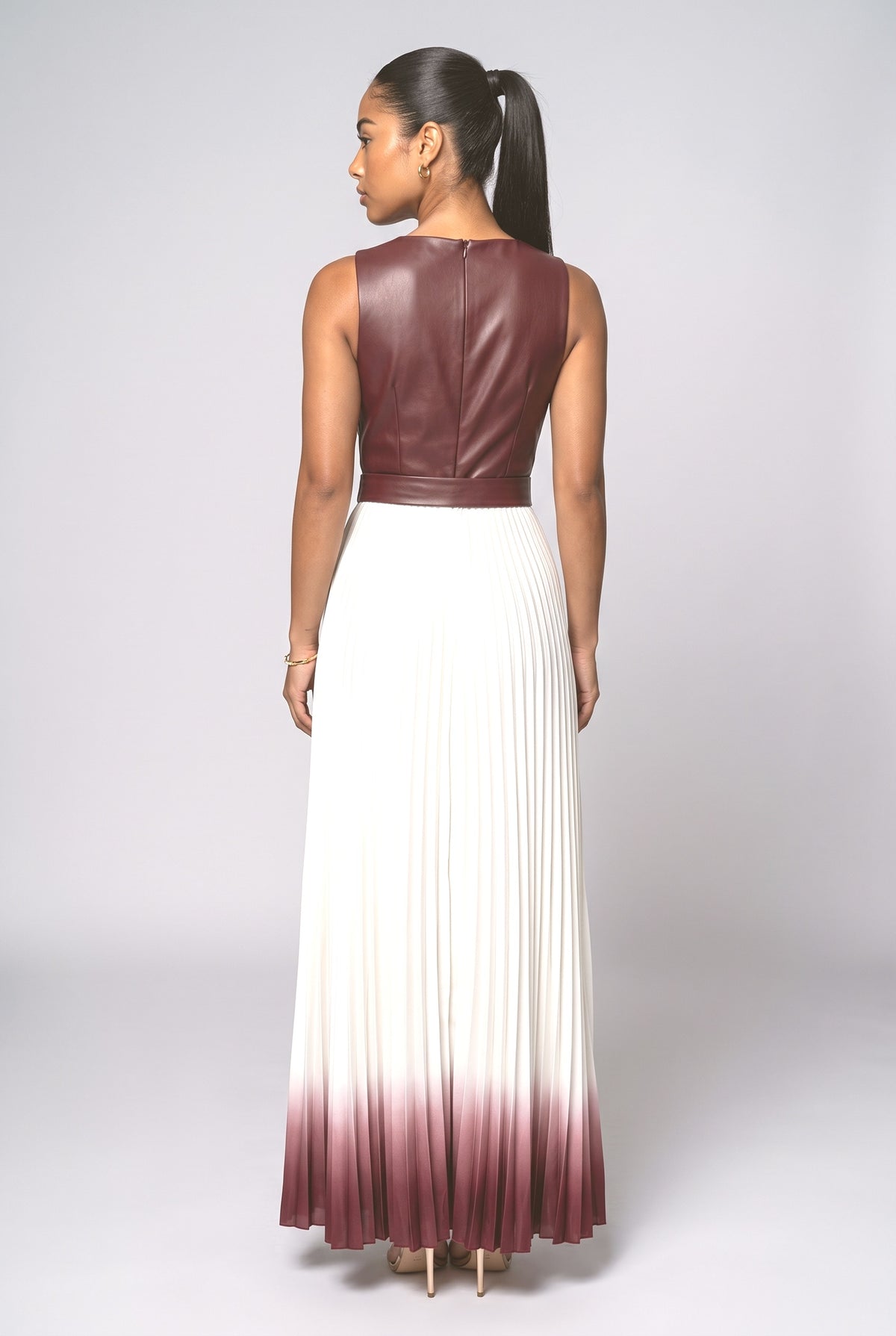 Red Colorblock Pleated Maxi Dress, back view