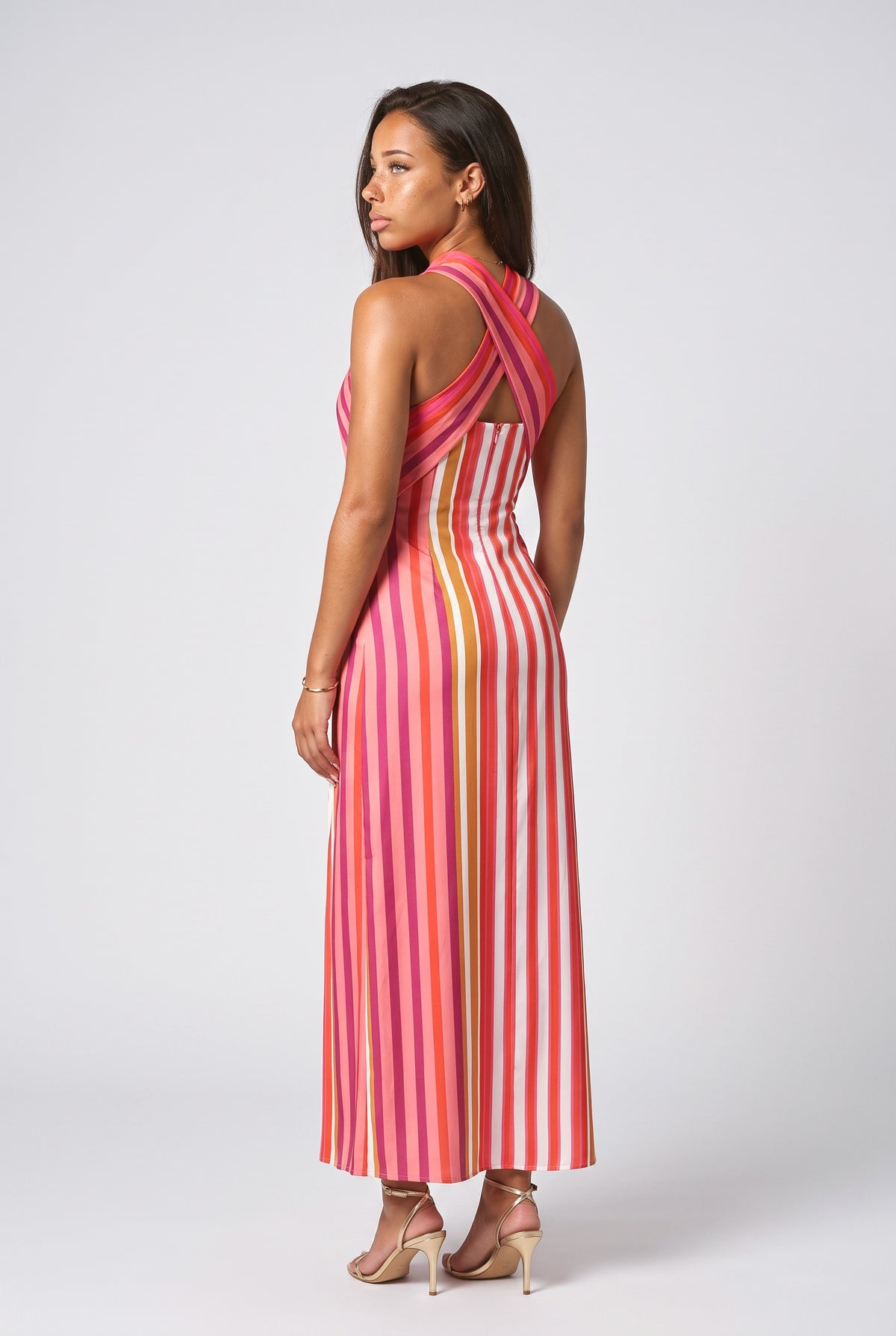 Red Striped Maxi Dress, back view
