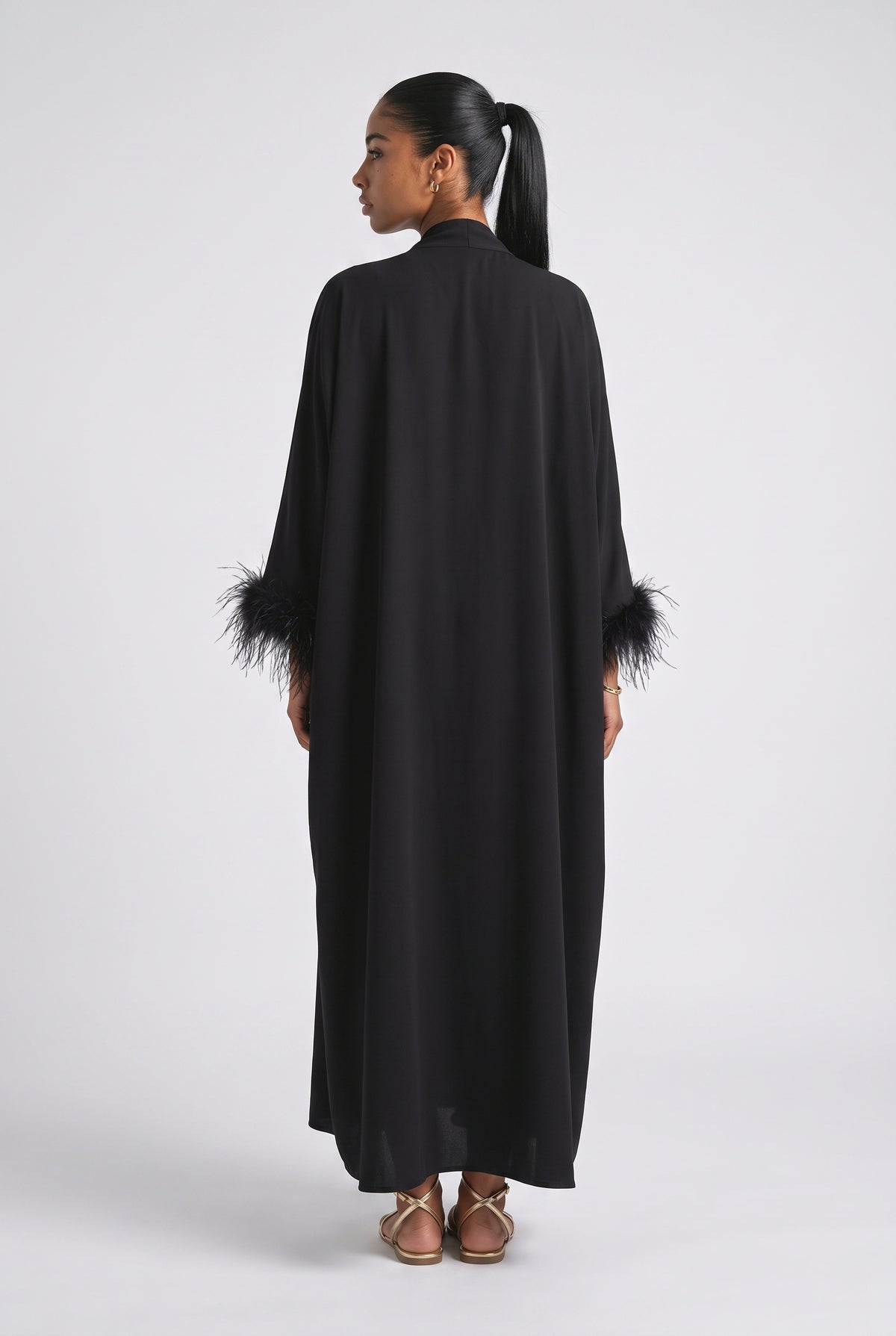 Black Feather Trim Outfit Set, back view