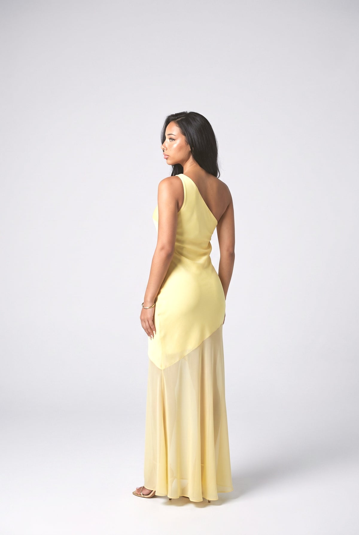 Sheer One-Shoulder Maxi Dress, back view