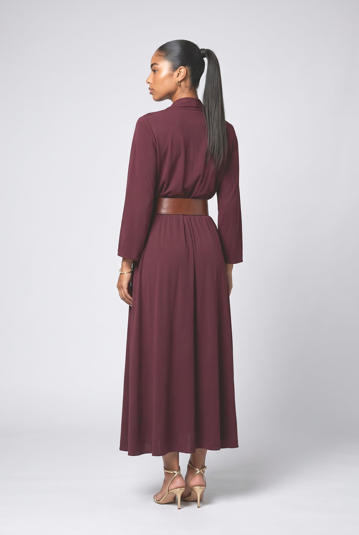 Red V-Neck Dress, back view