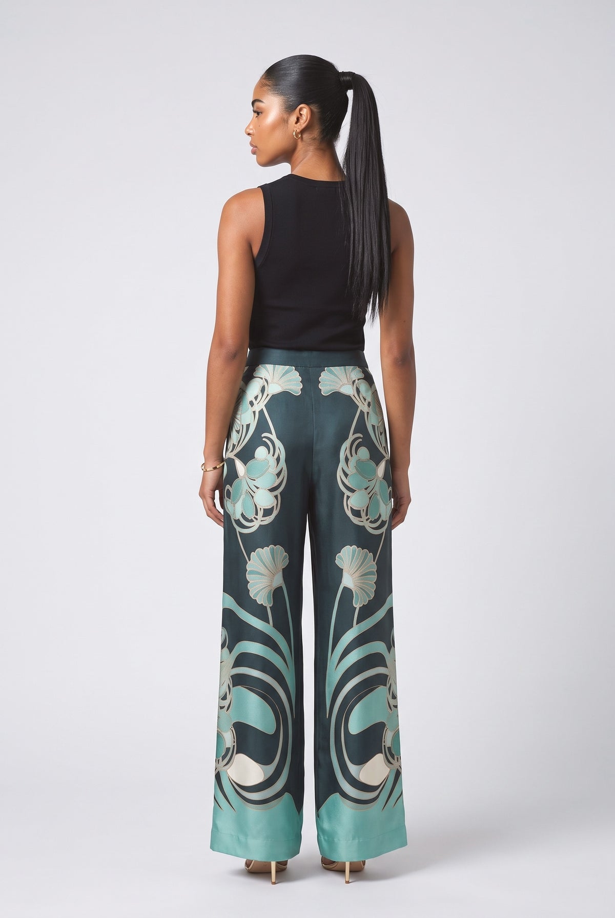 Abstract Print High-Waist Wide Leg Pants, back view