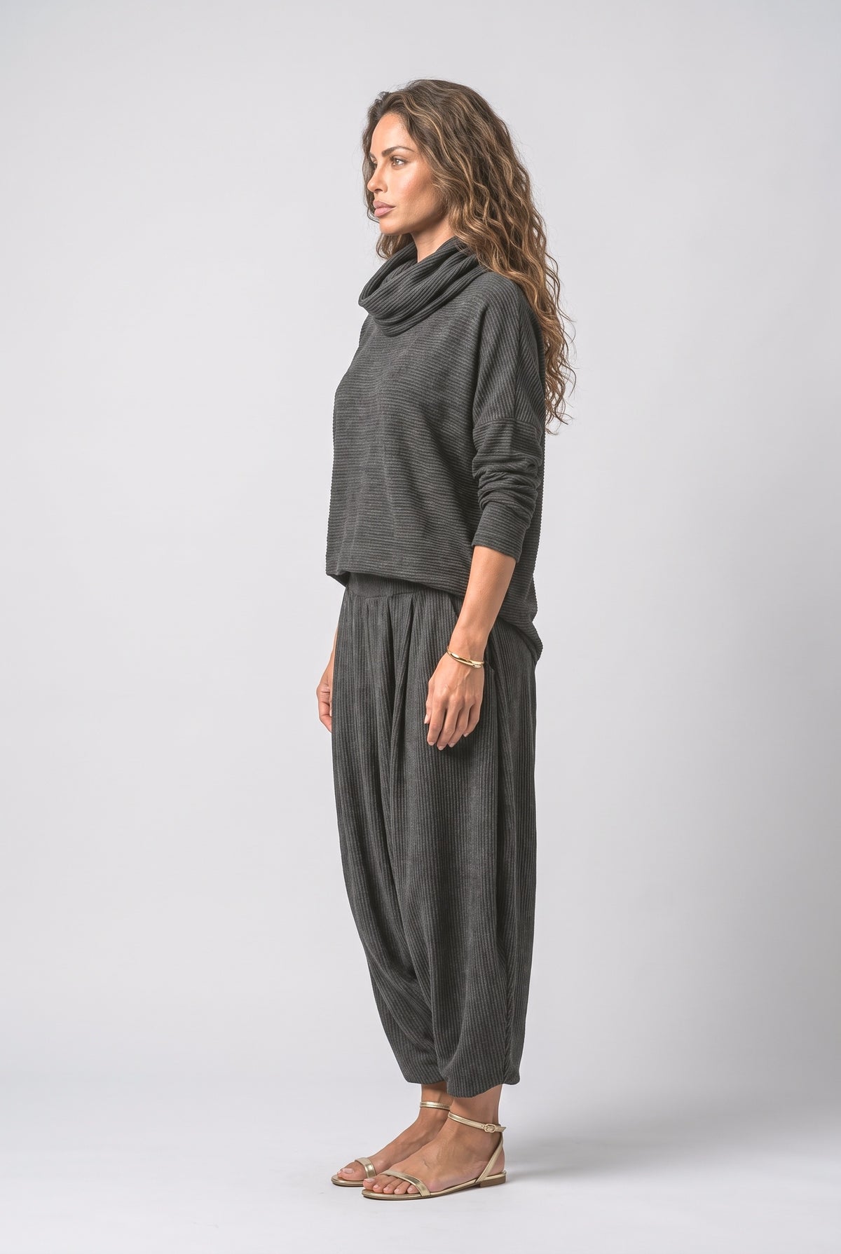 High Neck Draped Pants Set Women, back view