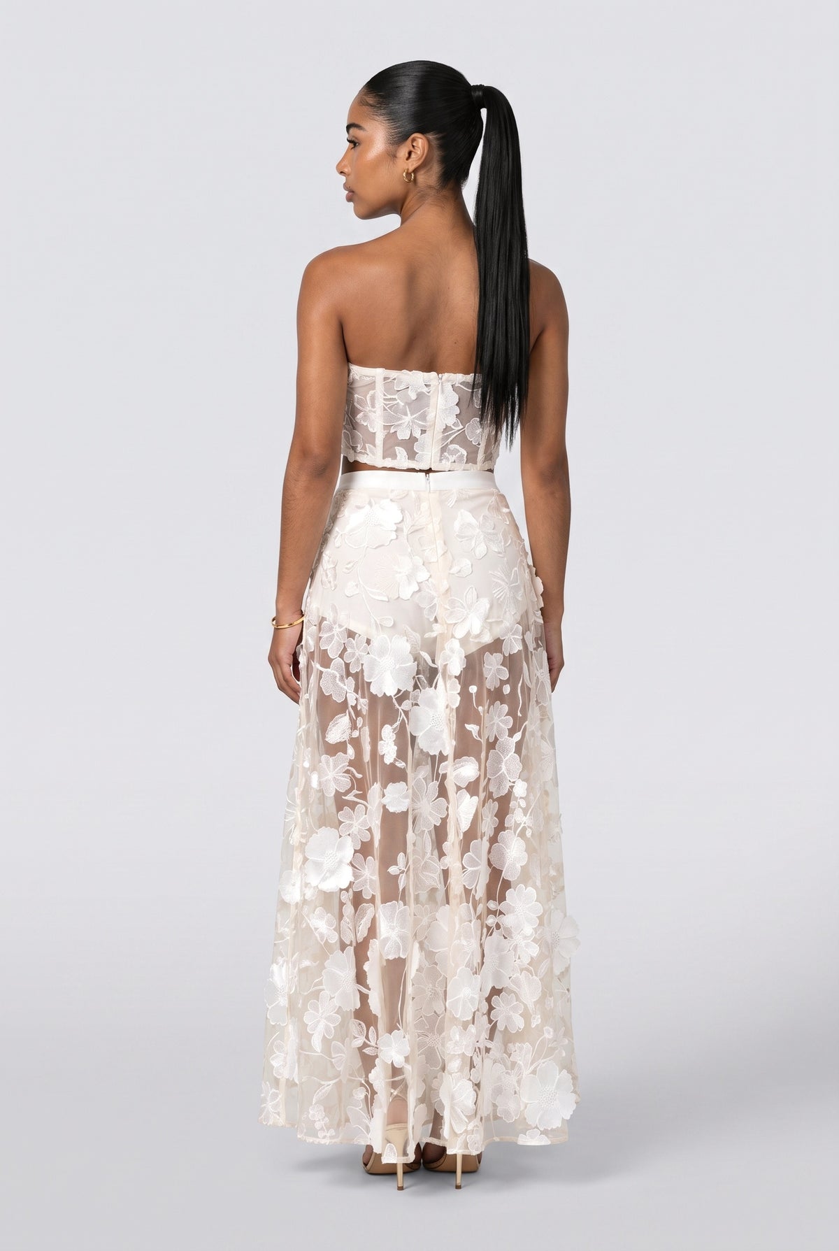 Floral Lace Strapless Outfit Set, back view