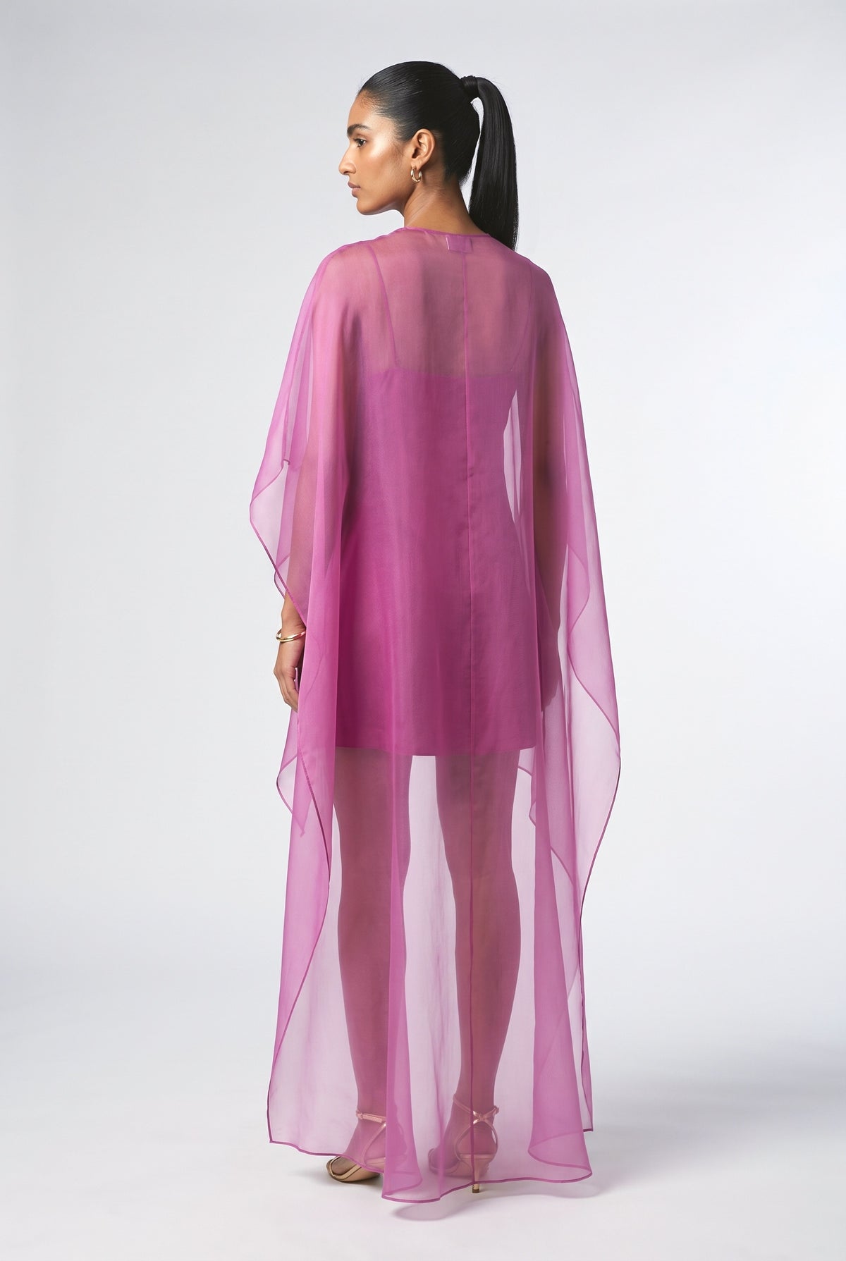 Pink Sheer Cape Mini Dress, back view