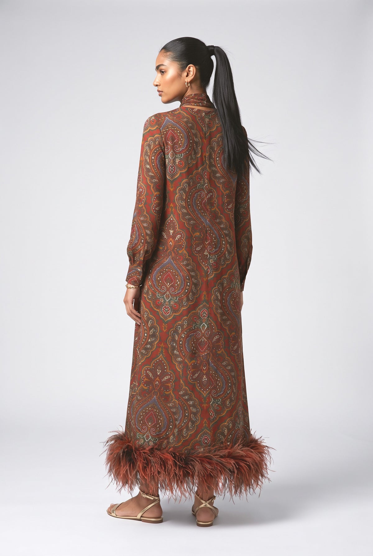 Brown Paisley Maxi Dress, back view