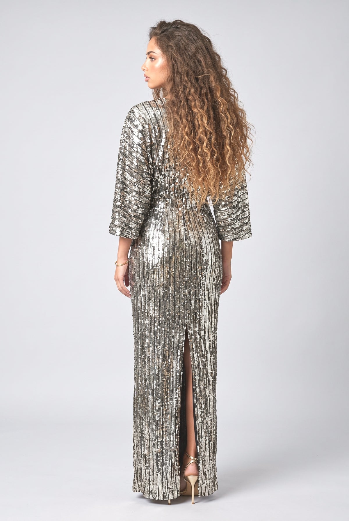 Sequin V-Neck Slit Maxi Dress, back view