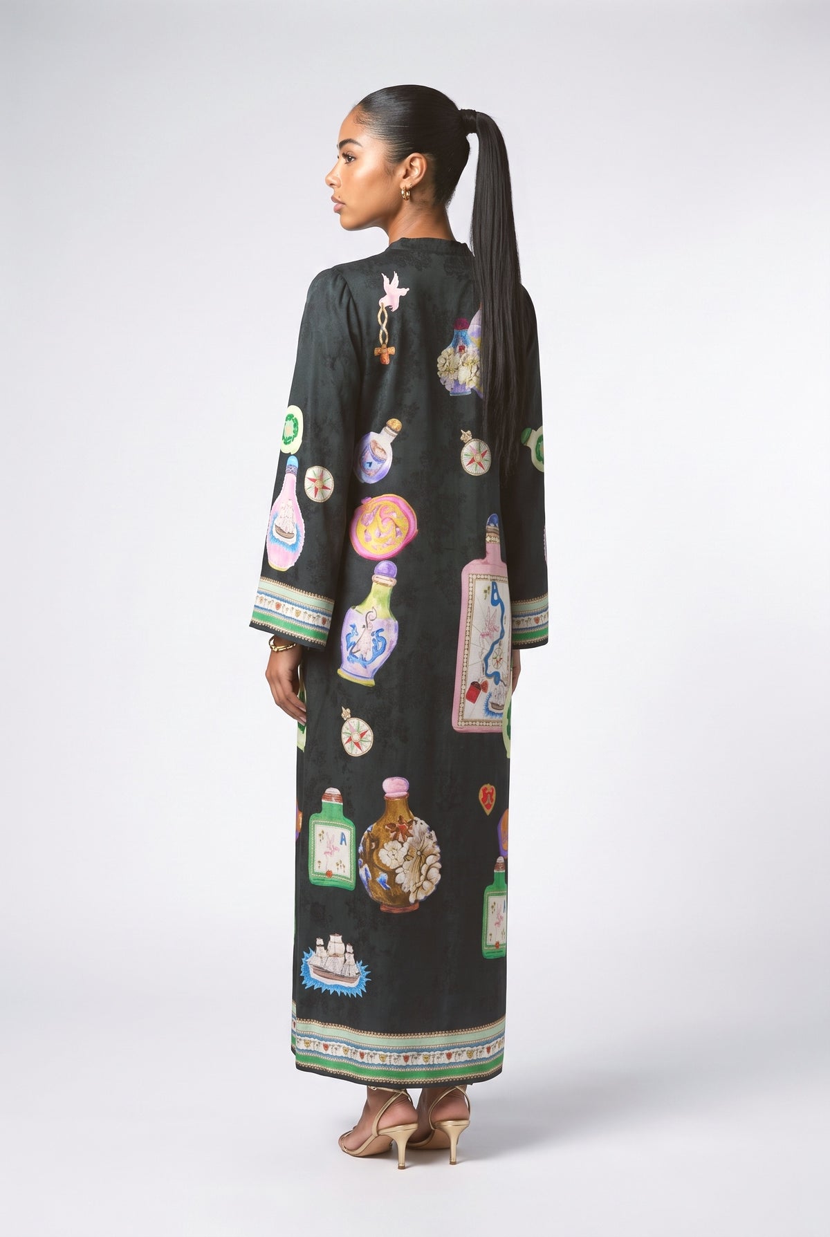 Black Long Sleeve Maxi Dress, back view