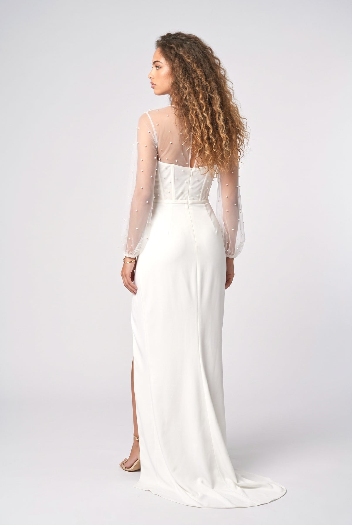 White Beaded Maxi Dress, back view