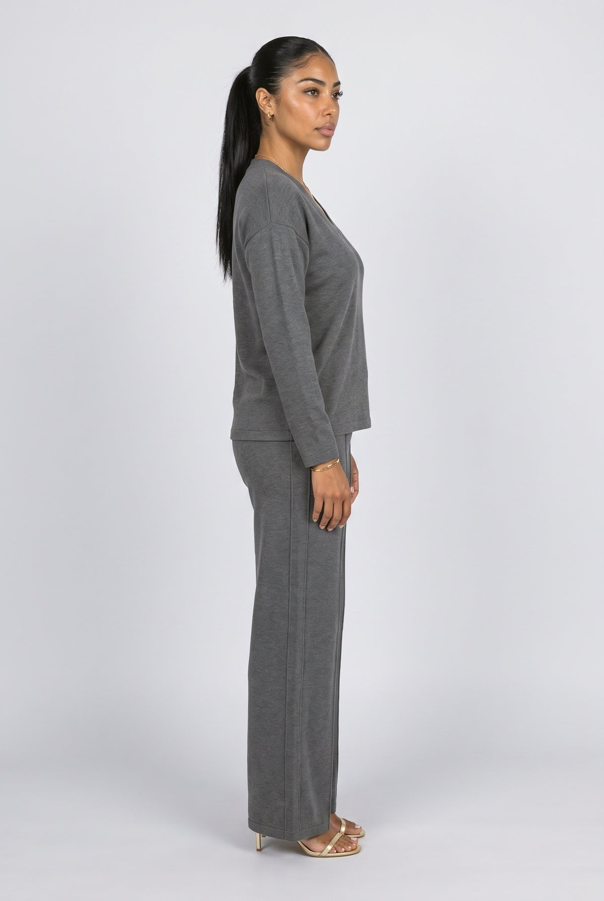 Knit V-Neck Pants Set Women, back view