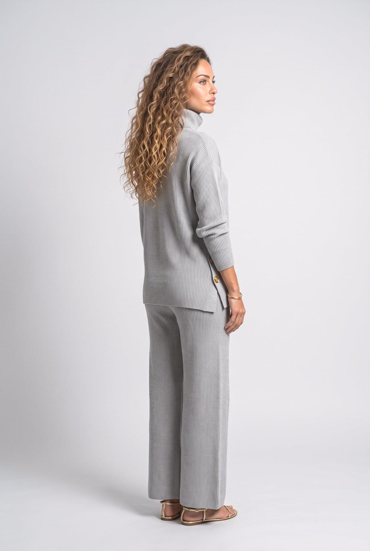 Gray Knit Turtleneck Lounge Set, back view