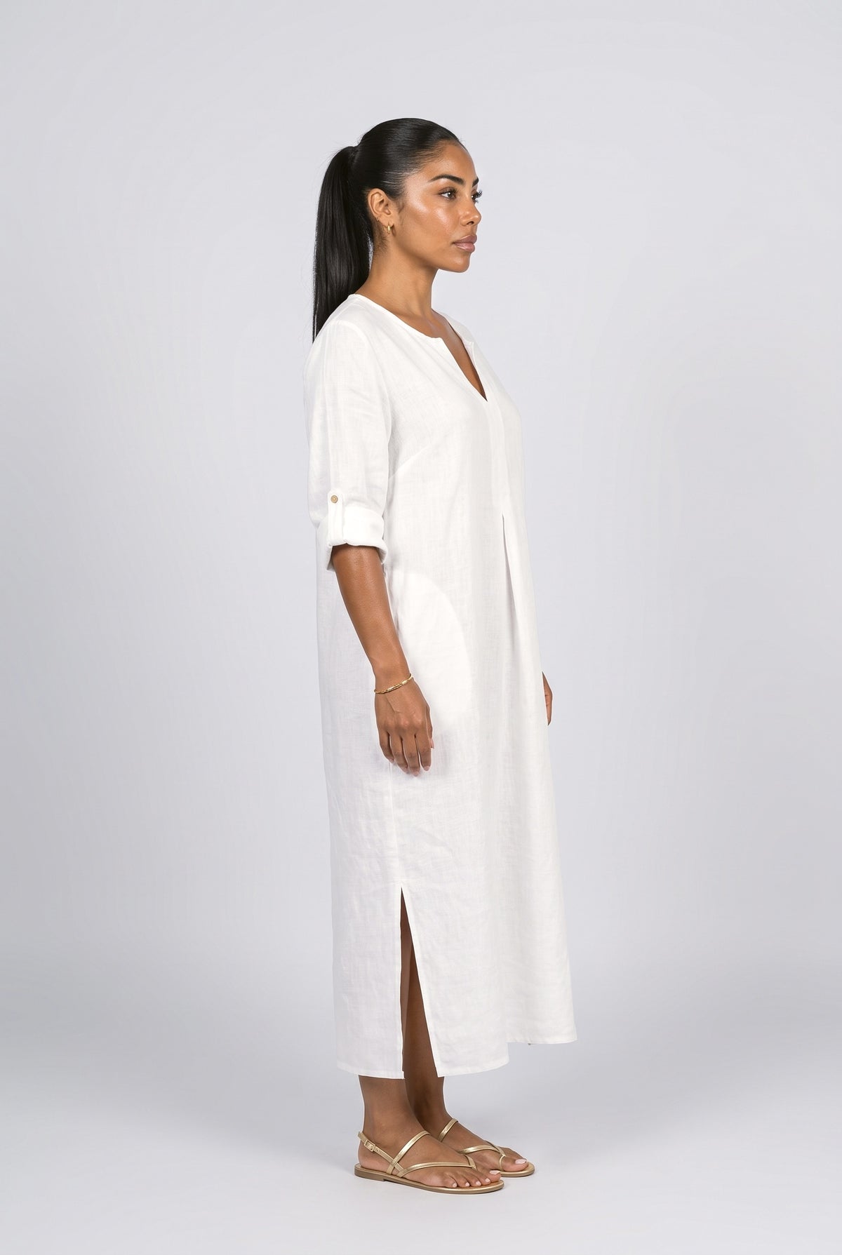 Linen Flowy Midi Dress, back view