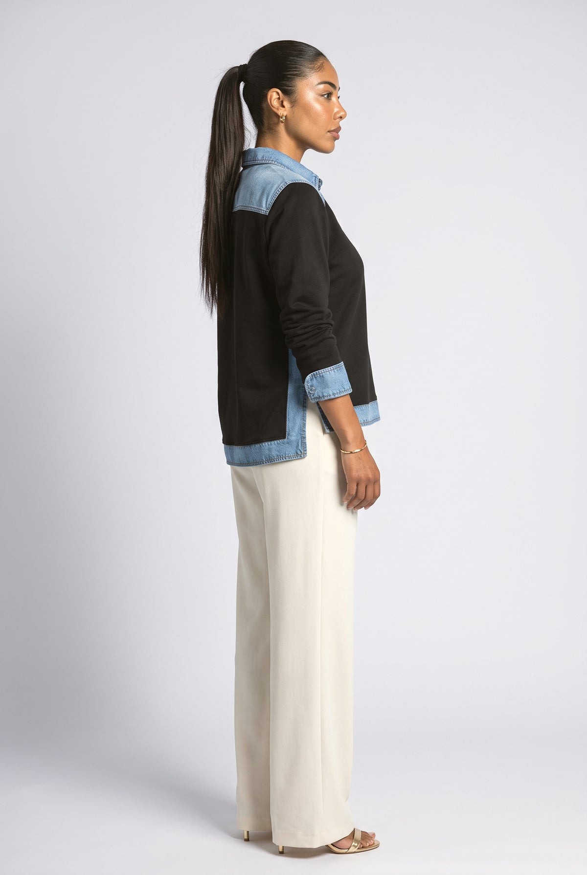 Denim Colorblock Sweatshirt, back view