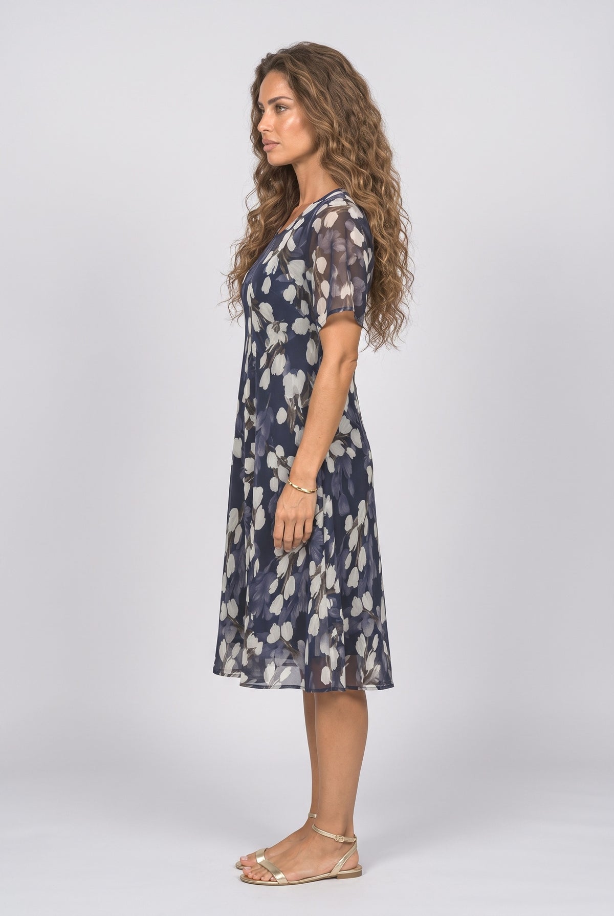 Navy Floral Midi Dress, back view