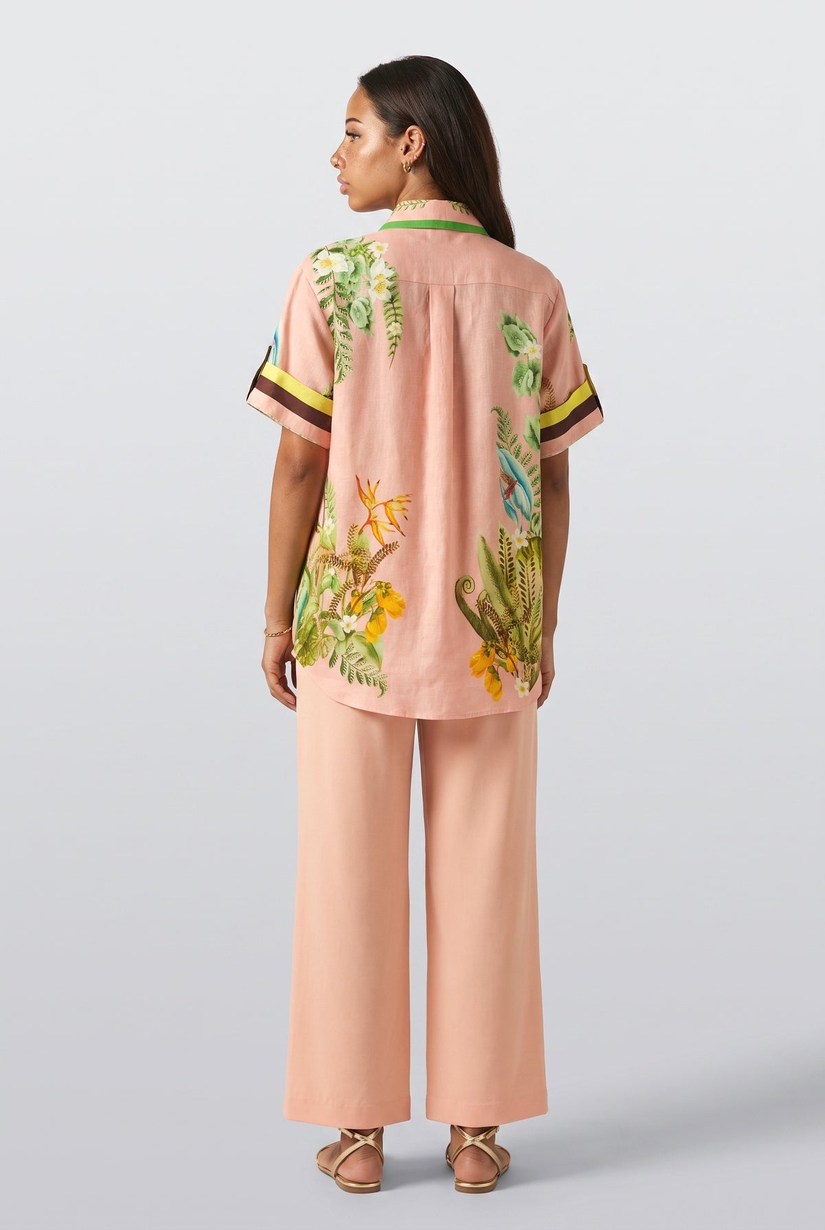 Papaya Garden Print Oversized Shirt, back view