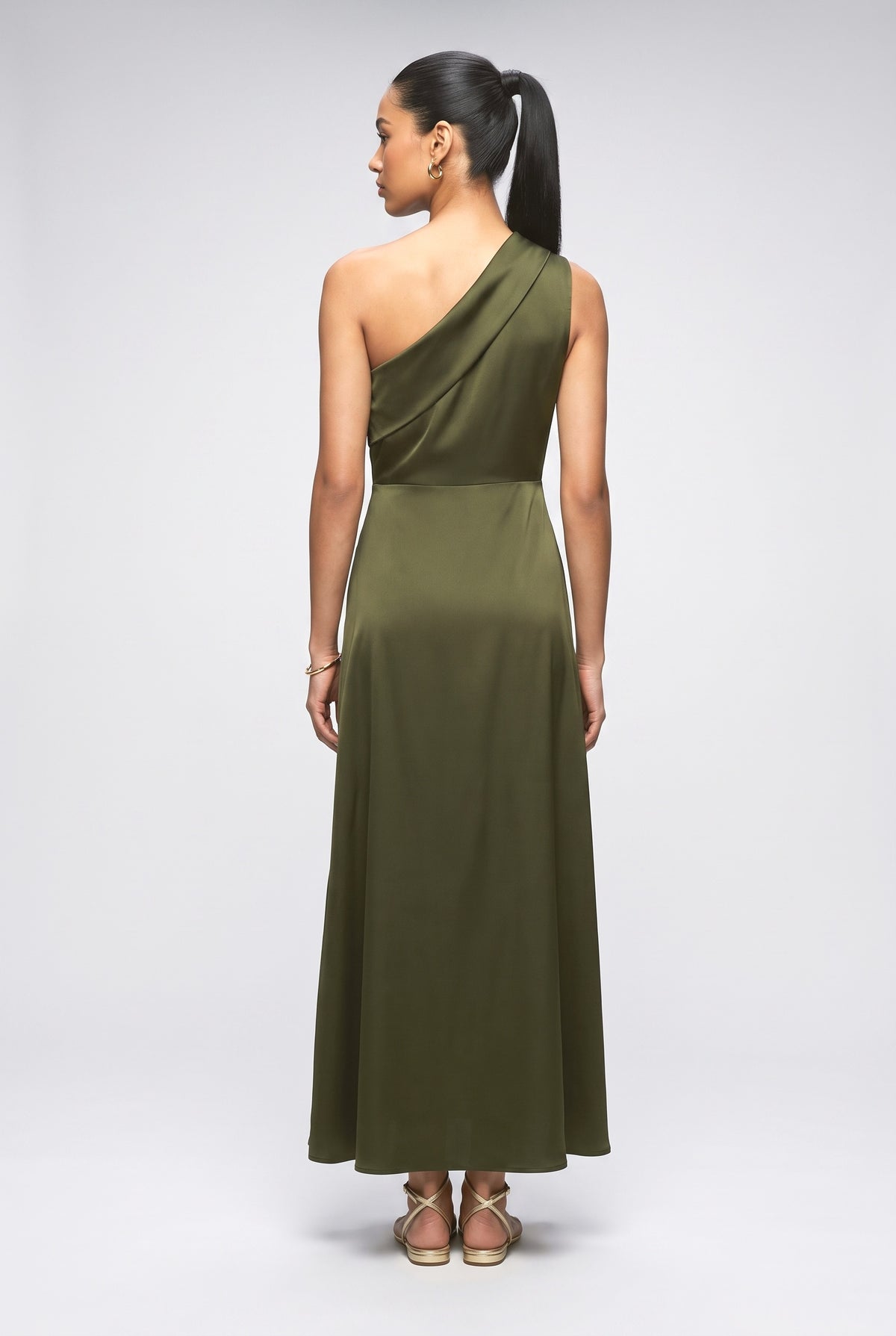 Satin One-Shoulder A-Line Maxi Dress, back view
