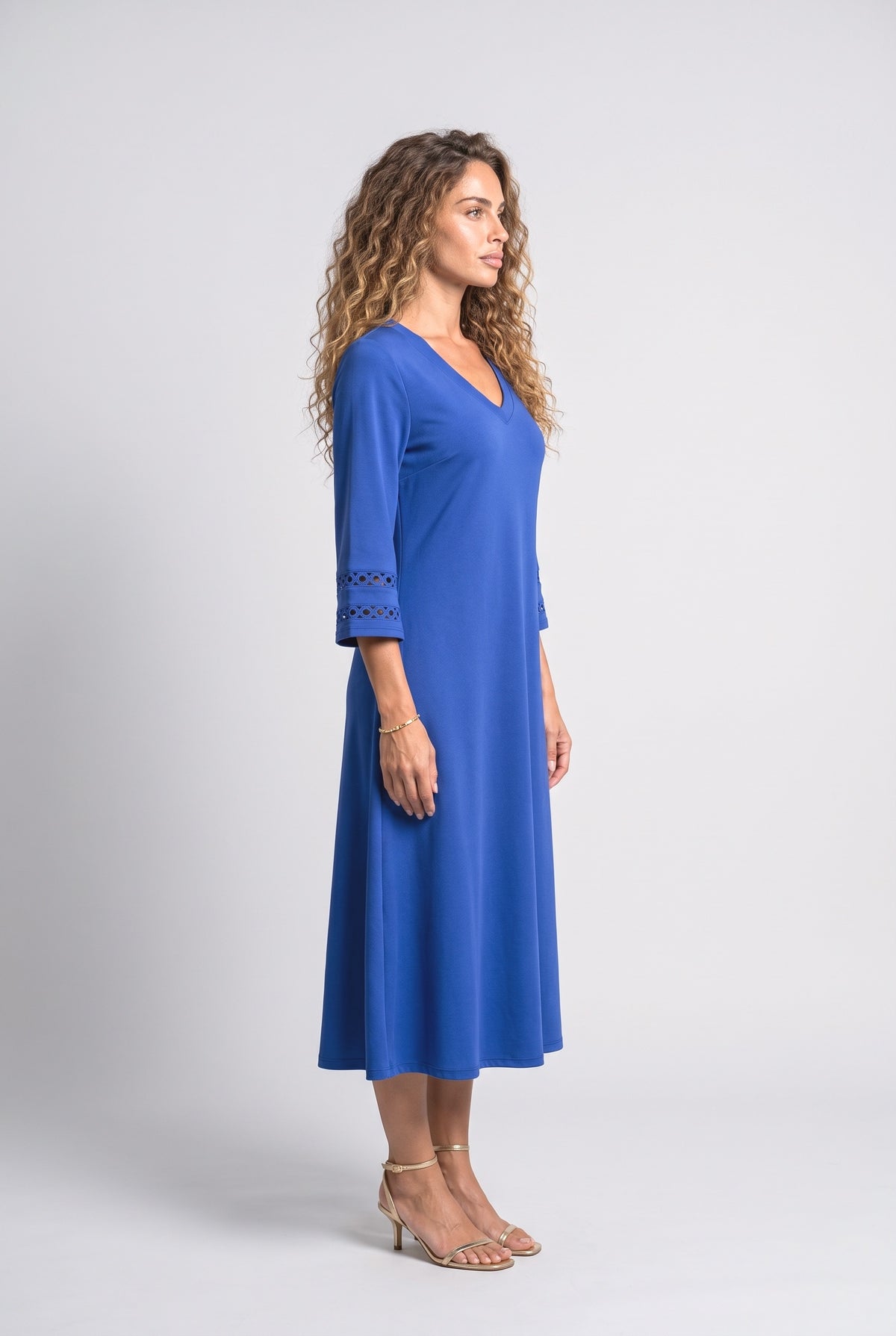 Crochet V-Neck Midi Dress, back view