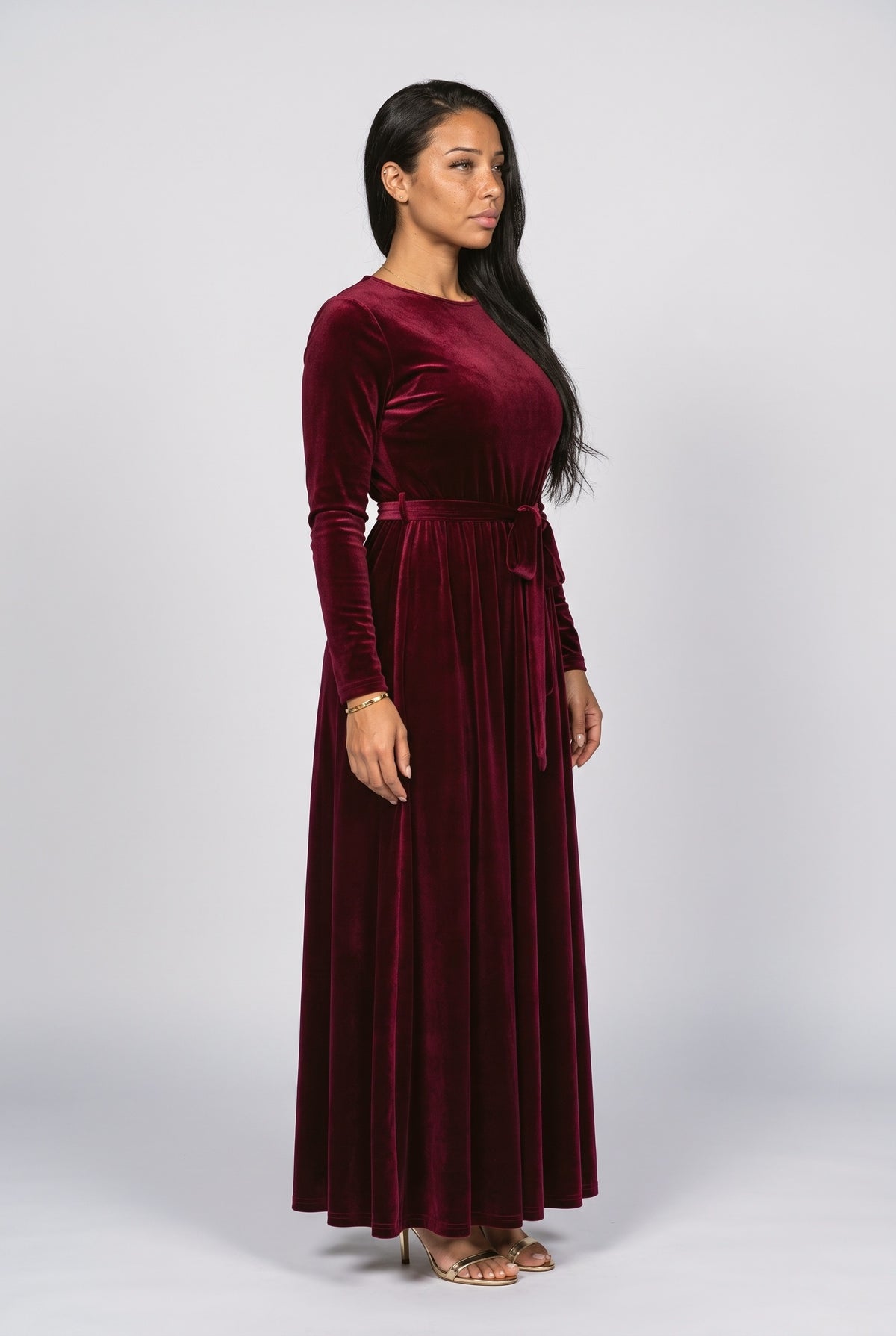 Velvet A-Line Maxi Dress, back view