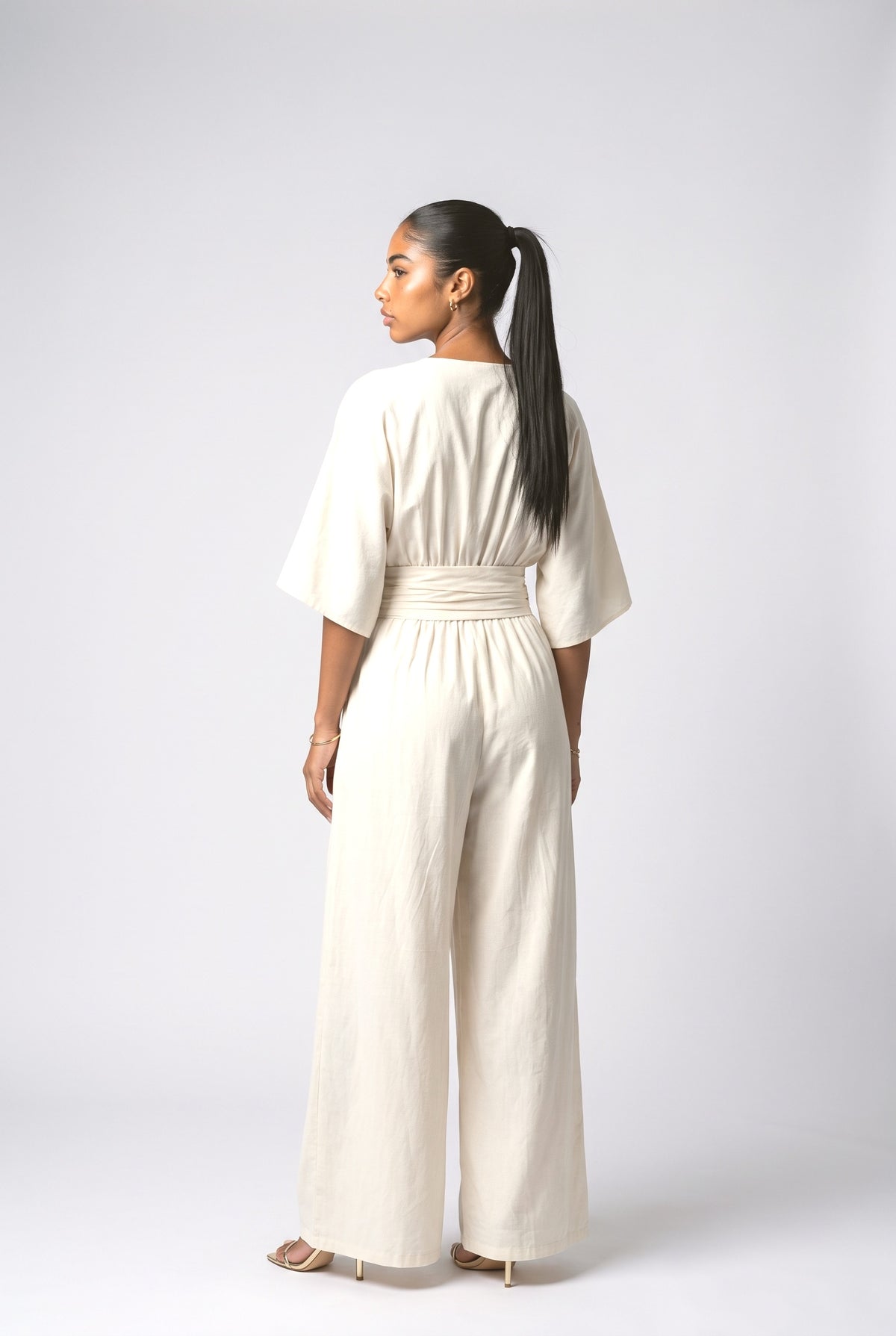 High-Waist Pleated Designs Jumpsuit, back view