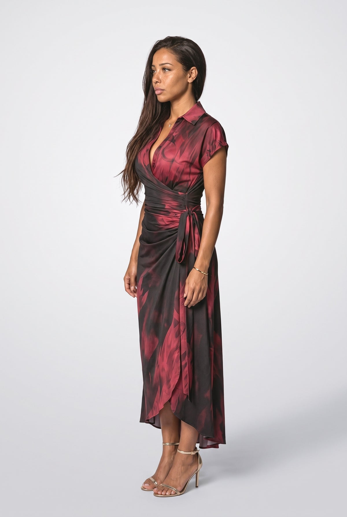 Abstract Wrap Midi Dress, back view