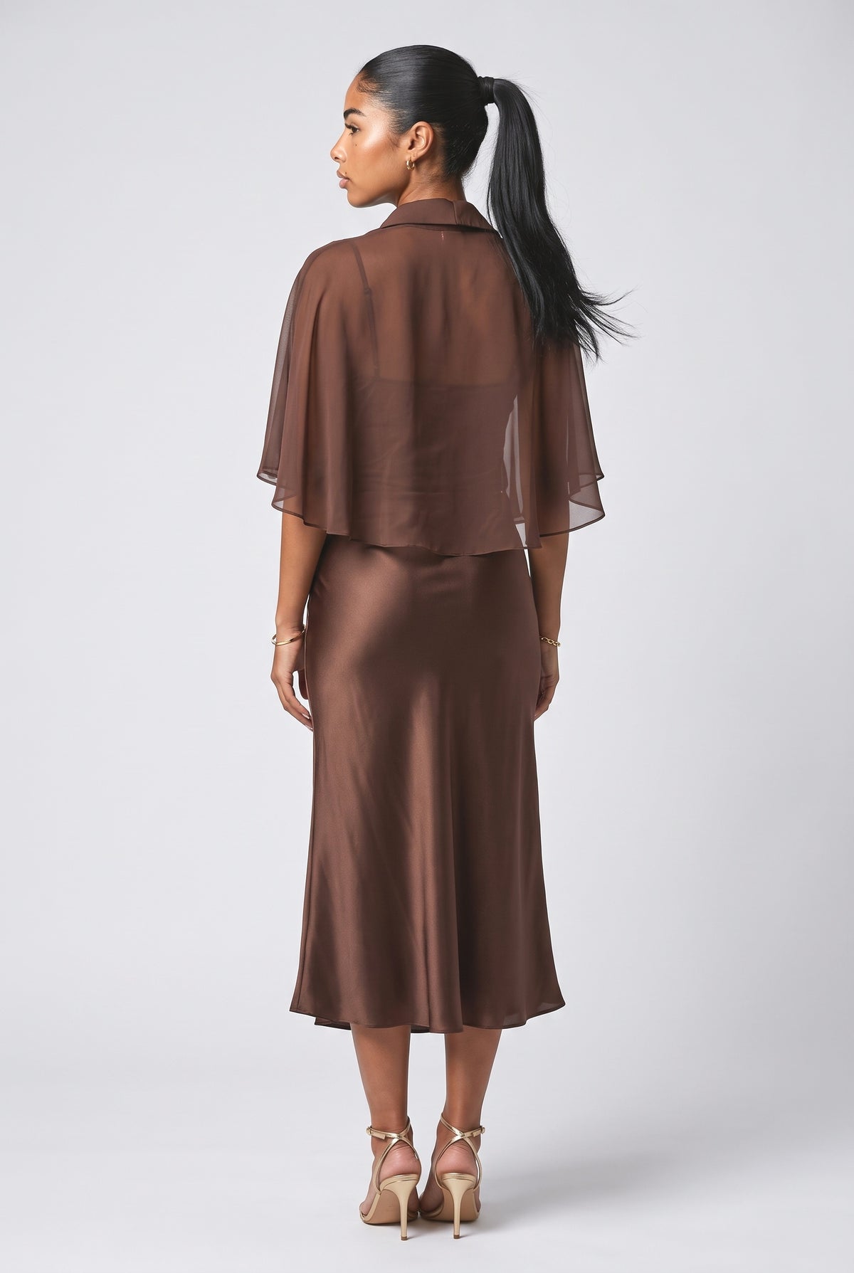 Brown Satin Outfit Set, back view