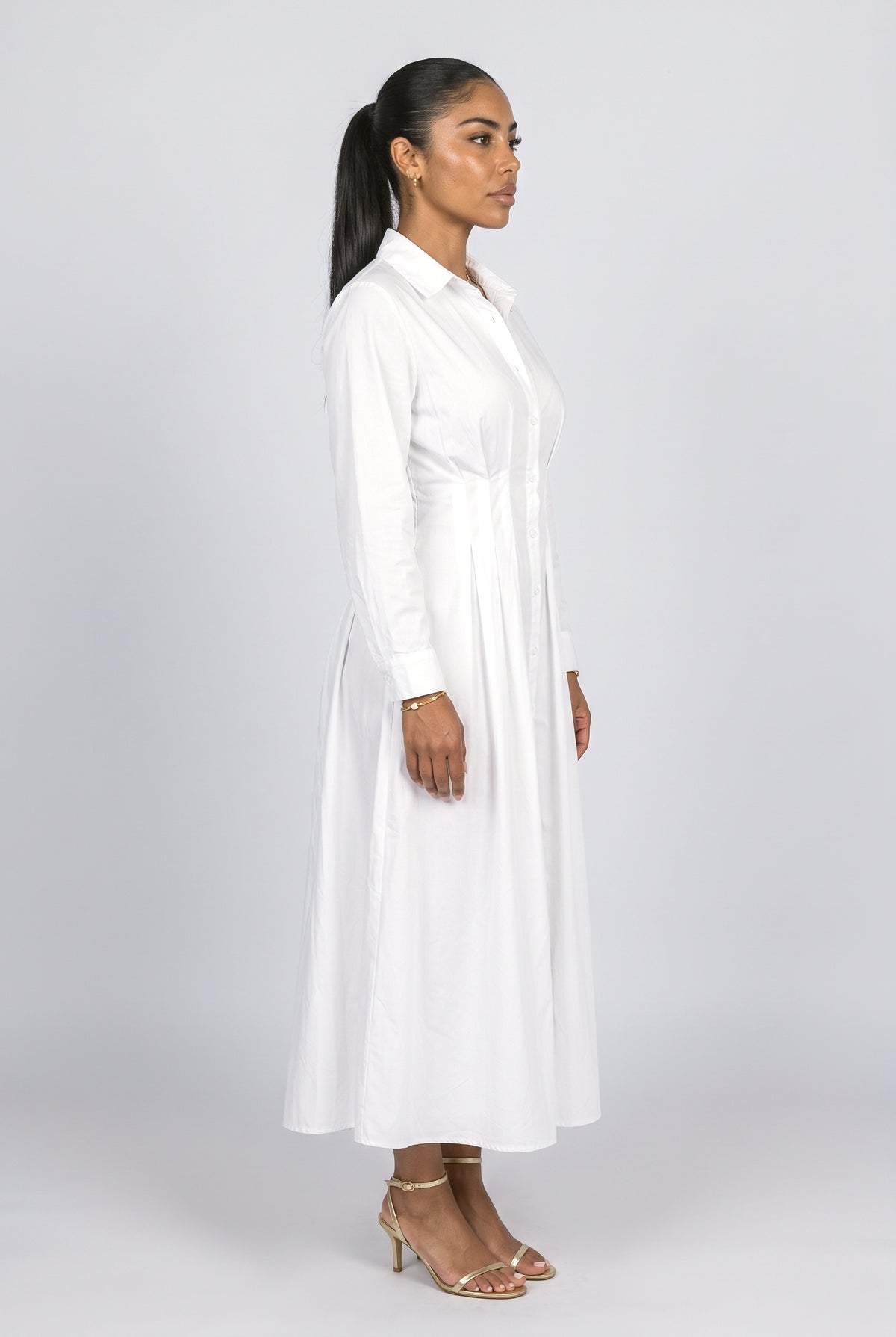 Pleated Long Sleeve Dress, back view
