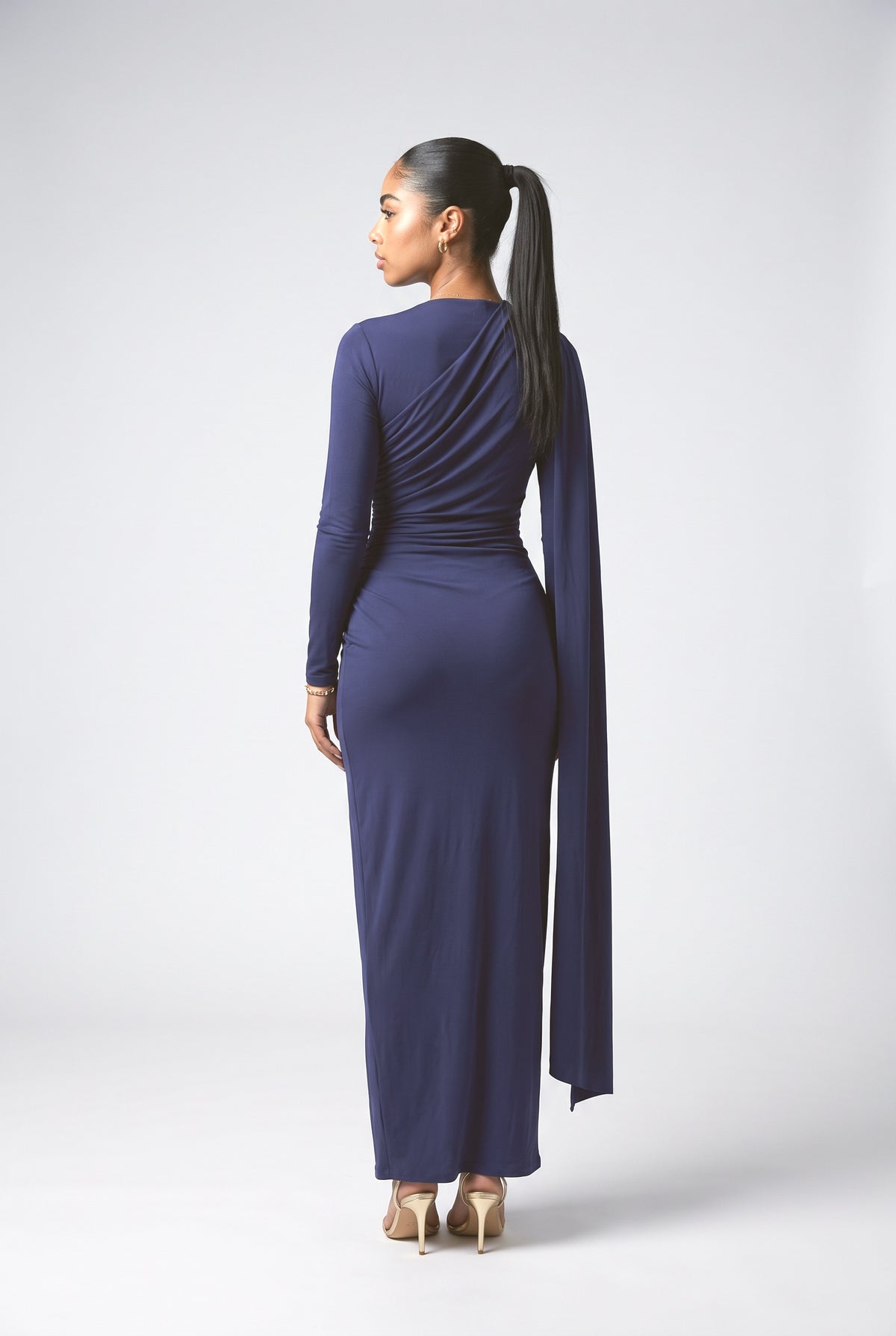 Purple Pleated Maxi Dress, back view