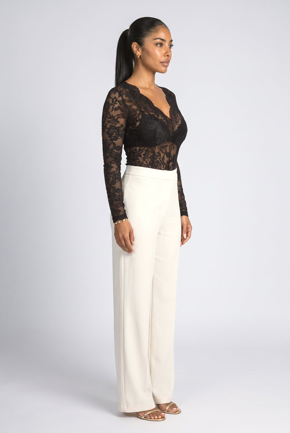 Lace V-Neck Floral Blouse, back view