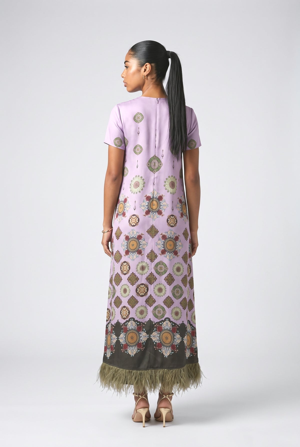 Feather Trim Maxi Dress, back view