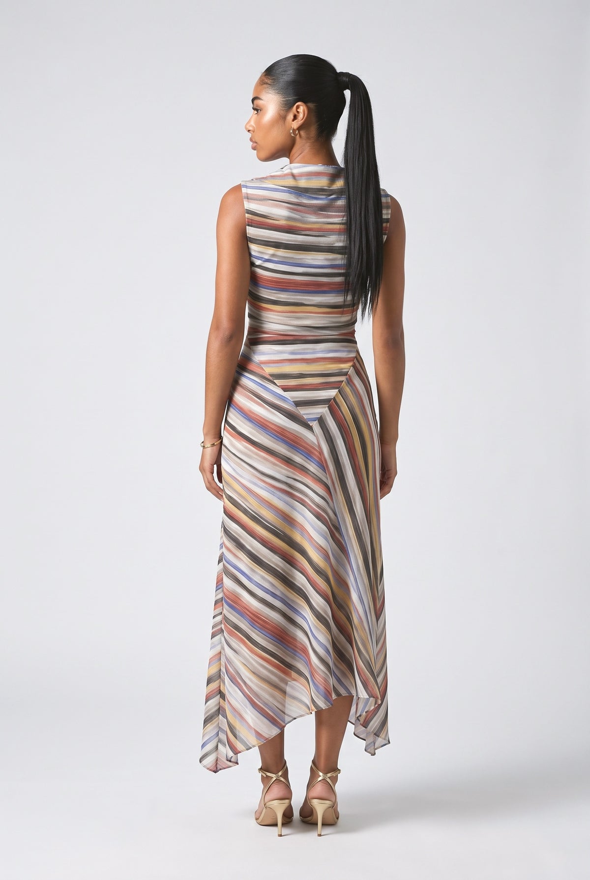 Swing Collar Striped Maxi Dress, back view