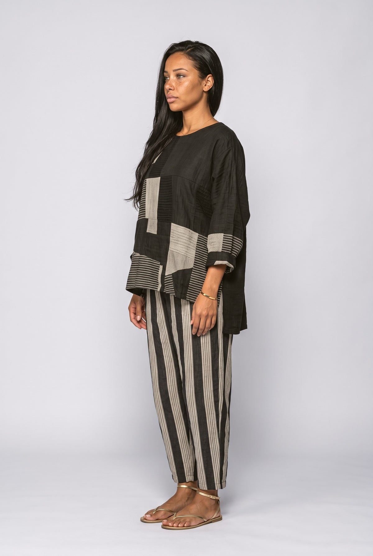 Black Colorblock Relaxed Two Piece Outfit, back view