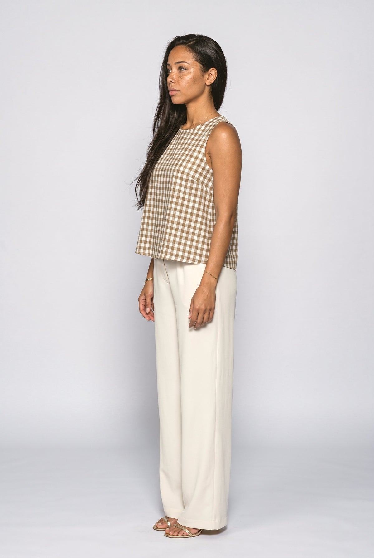 Gingham Sleeveless A-Line Tank Top, back view