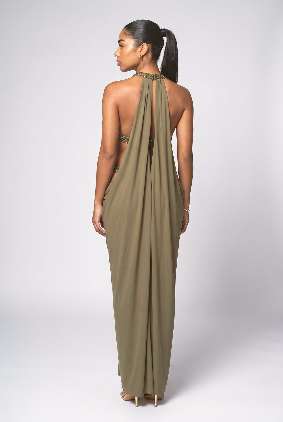 Halter Neck Cutout Maxi Dress, back view