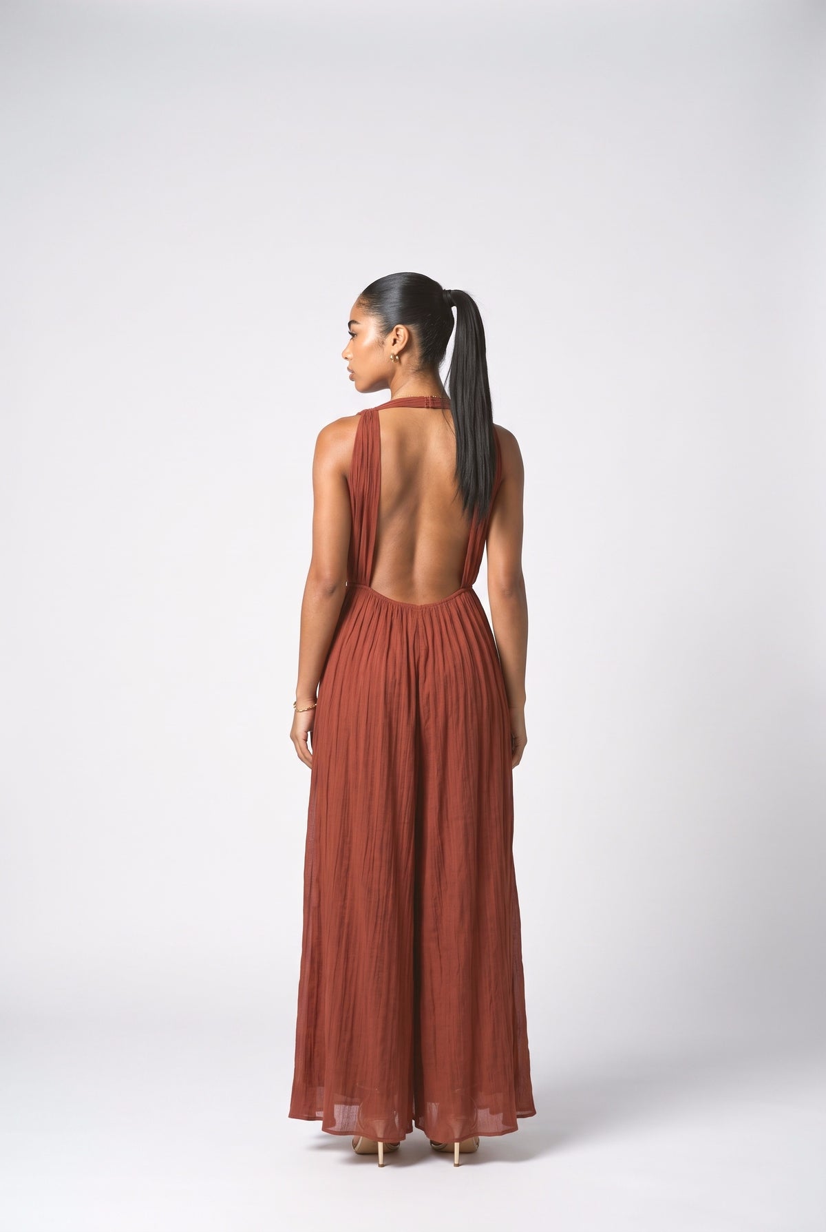 Red Lace V-Neck Jumpsuit, back view