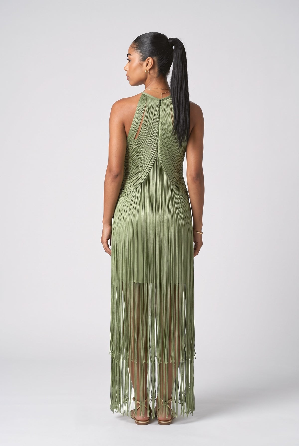 Halter Neck Sleeveless Maxi Dress, back view