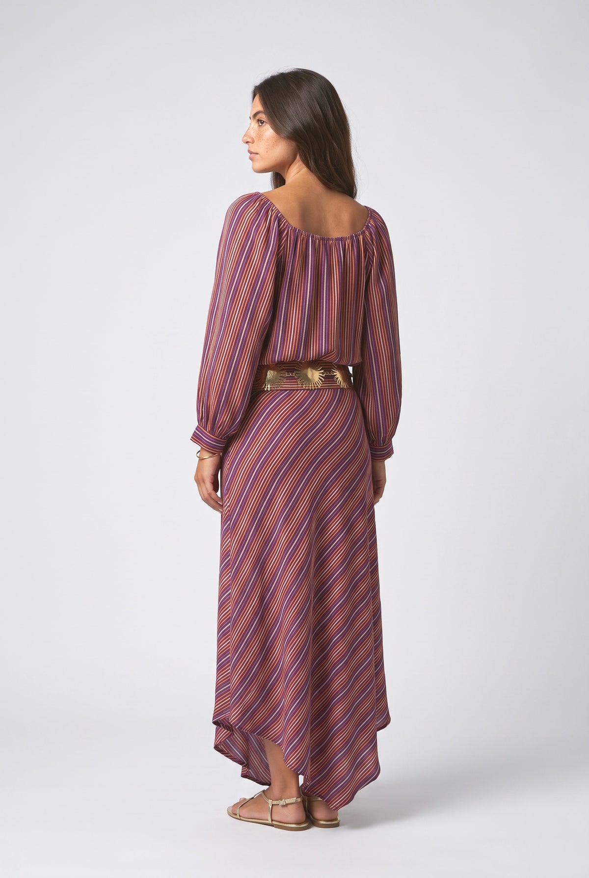 Striped Irregular Hem Maxi Dress, back view