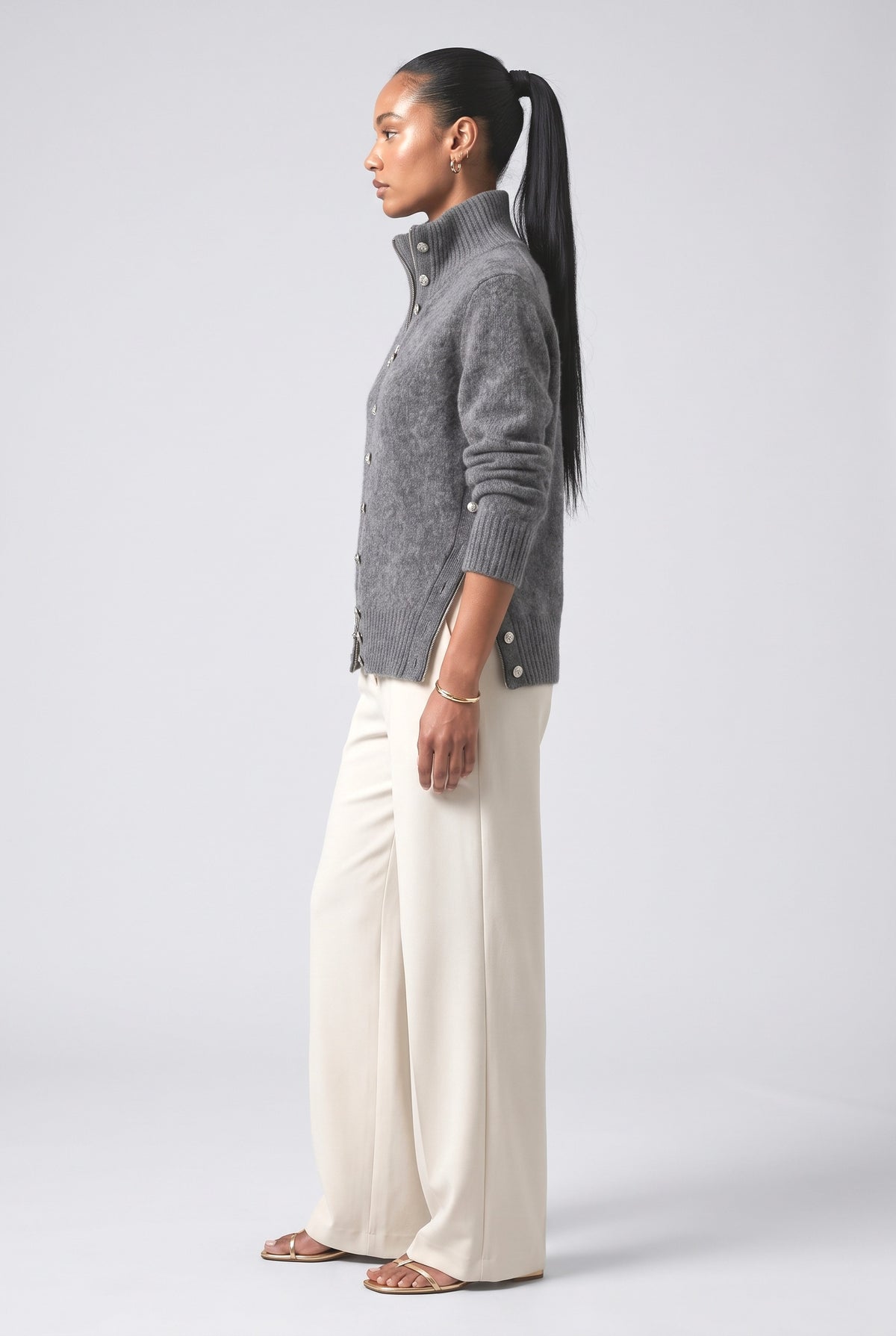 High Neck Knit Cardigan, back view
